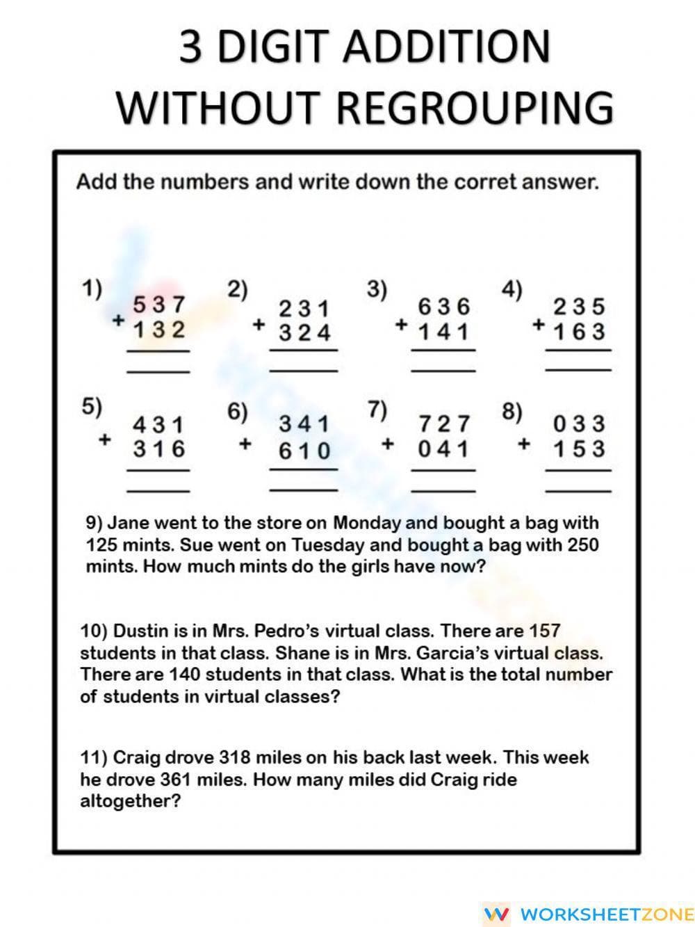 Addition Without Regrouping Worksheet for Practice - Page 1
