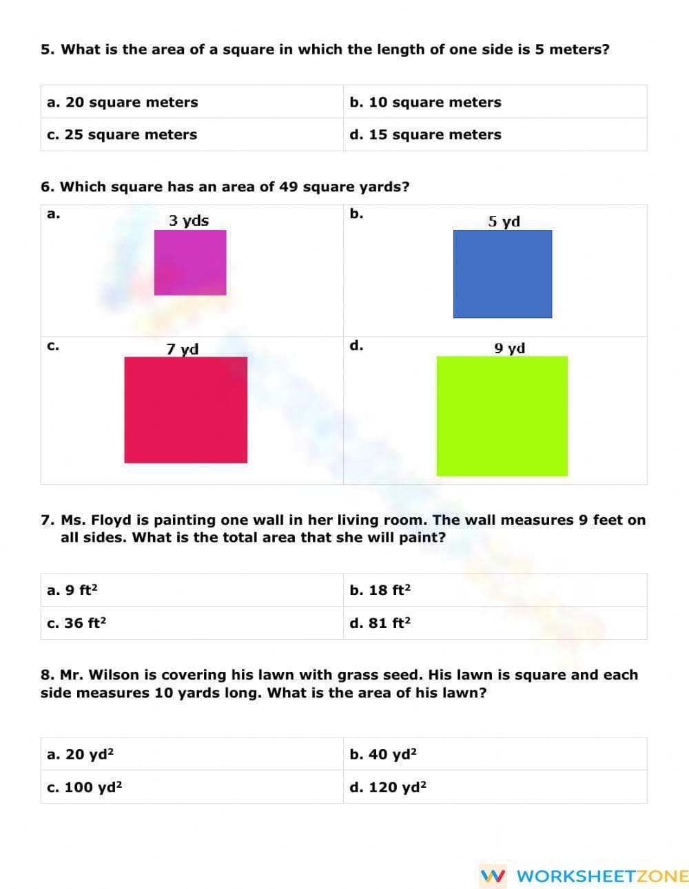 Area of Squares Homework - Page 2