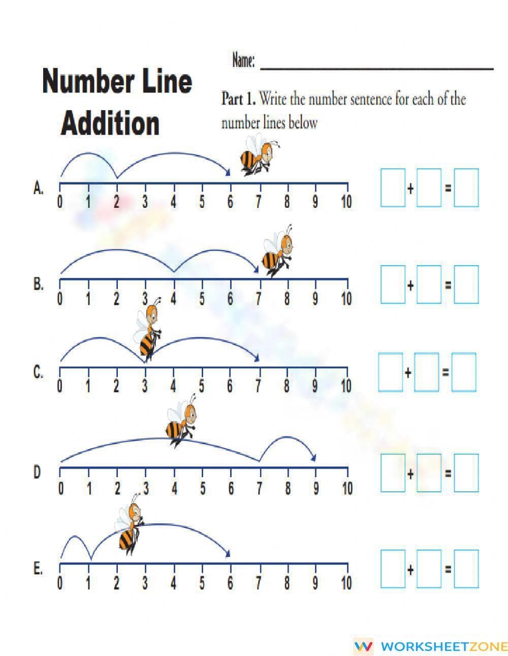 Number Line Additions Worksheet - Page 1