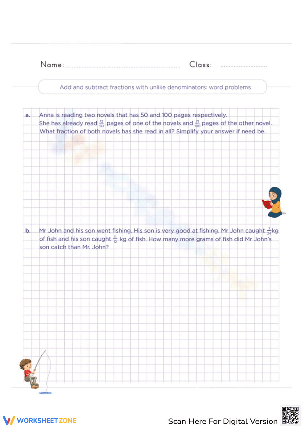 Add and Subtract Fractions: Word Problems - Page 1