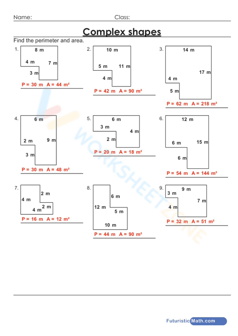 Areas and perimeter of complex shapes - Page 2