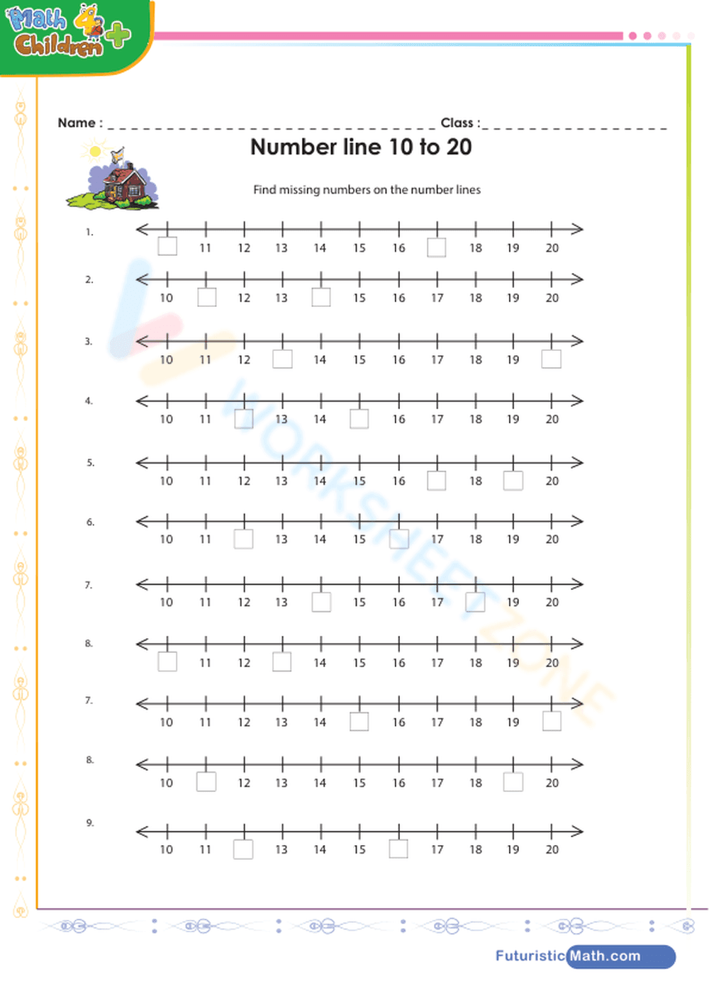 Number line 10 to 20 - Page 1