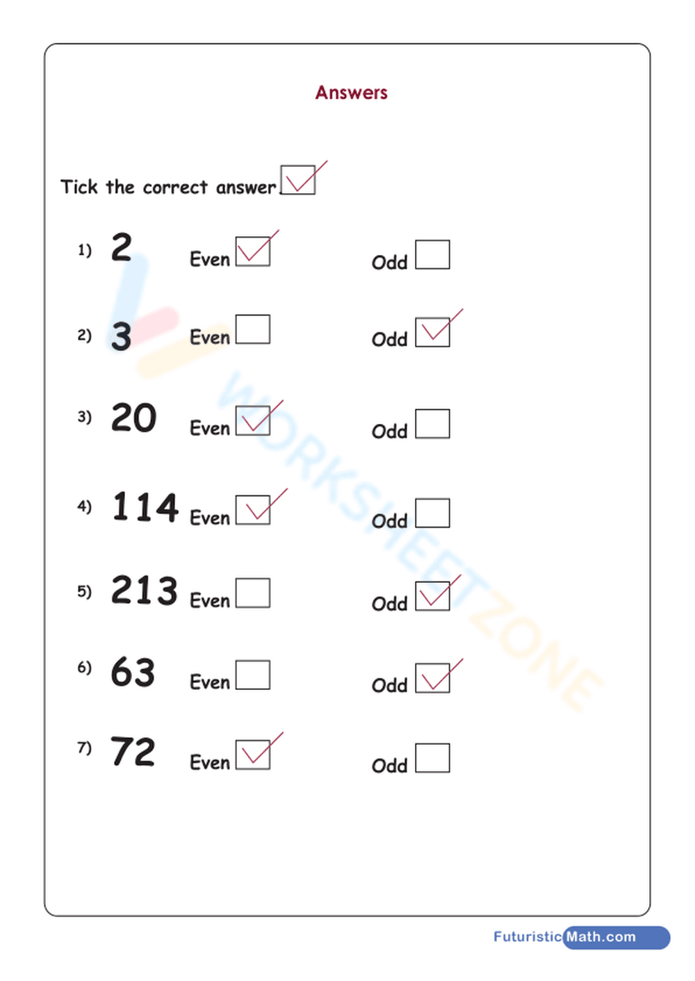 Identify Even and Odd Numbers Worksheet for Kids - Page 2