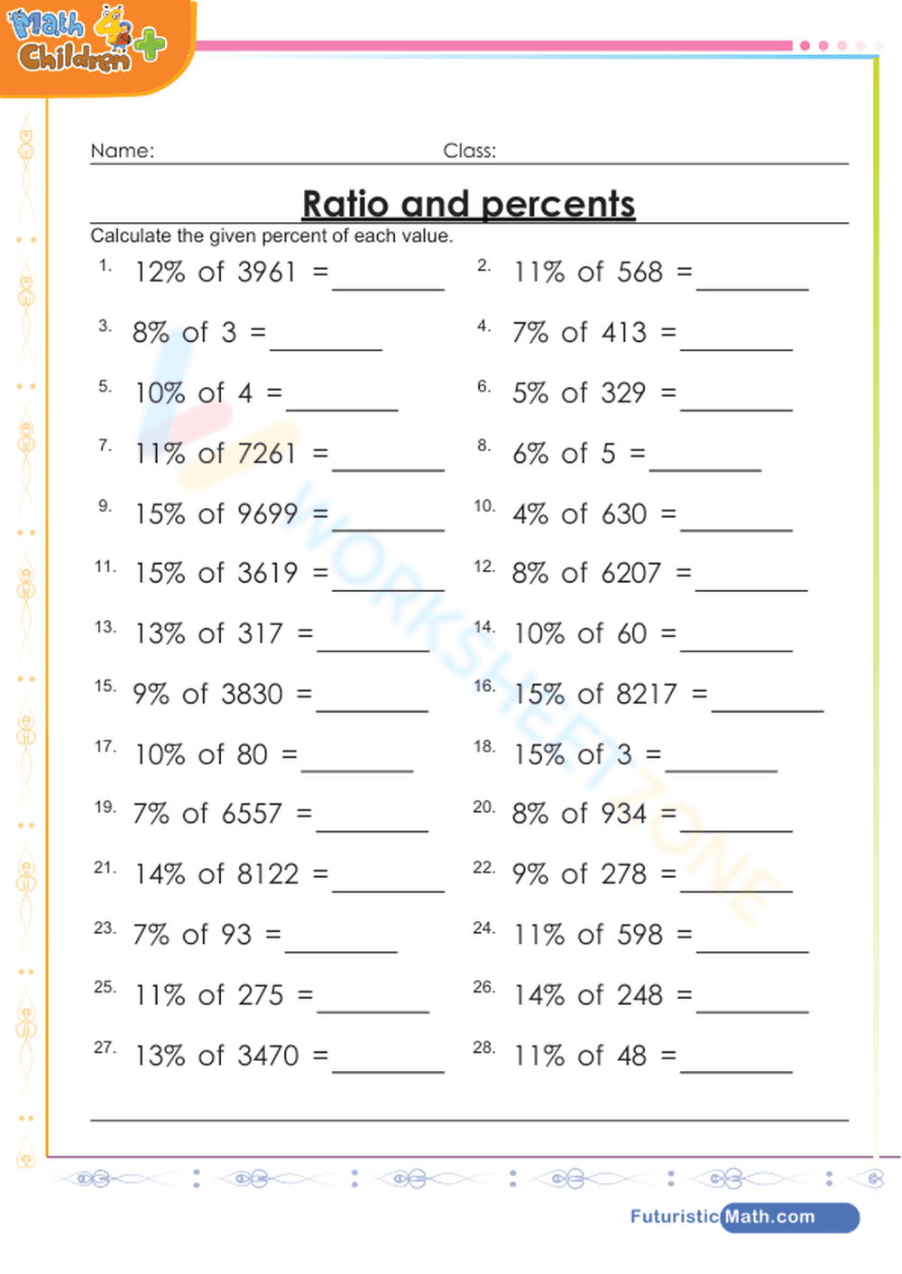 Ratio and Percents Practice - Page 1