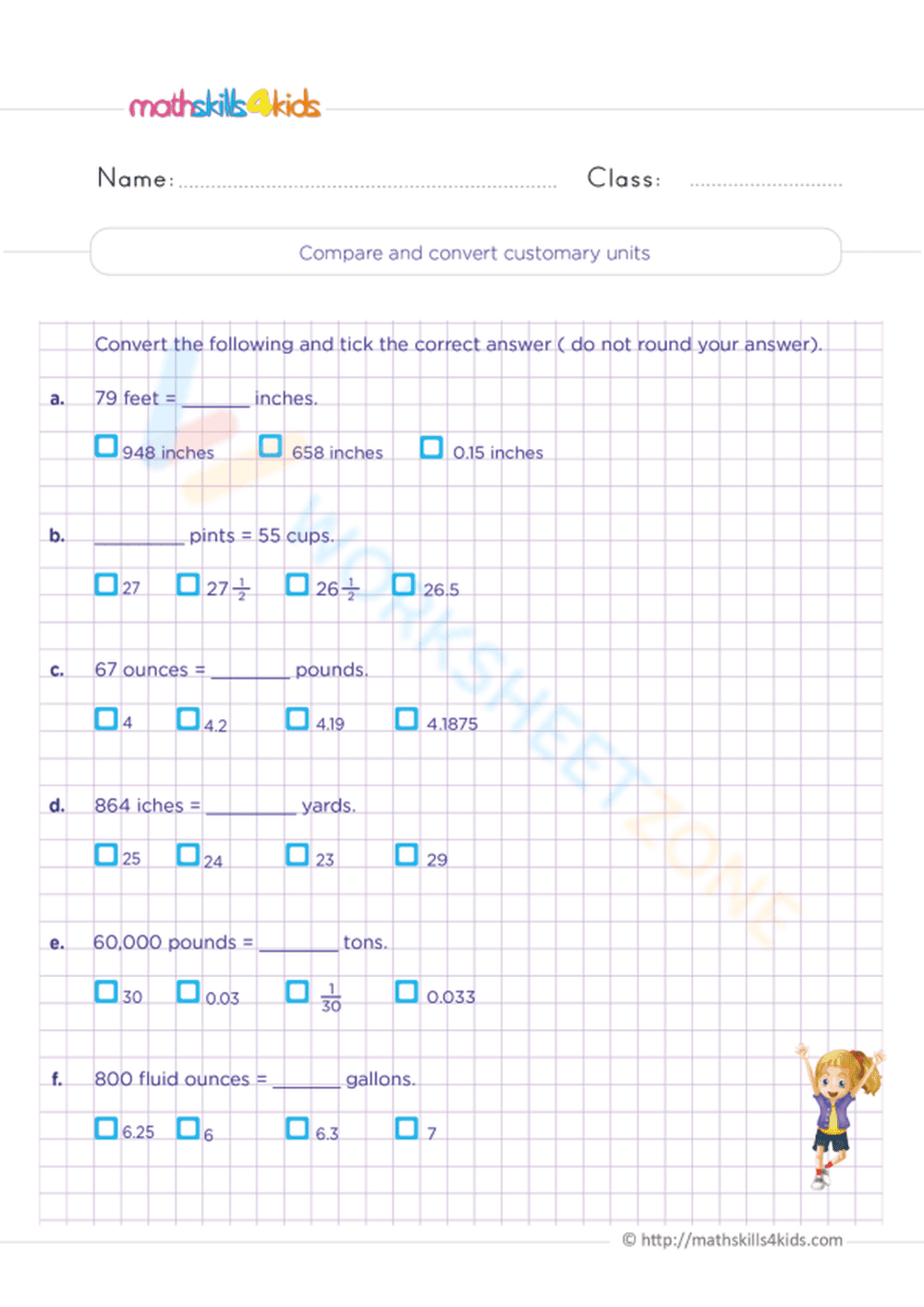 Compare and convert customary units - Page 1
