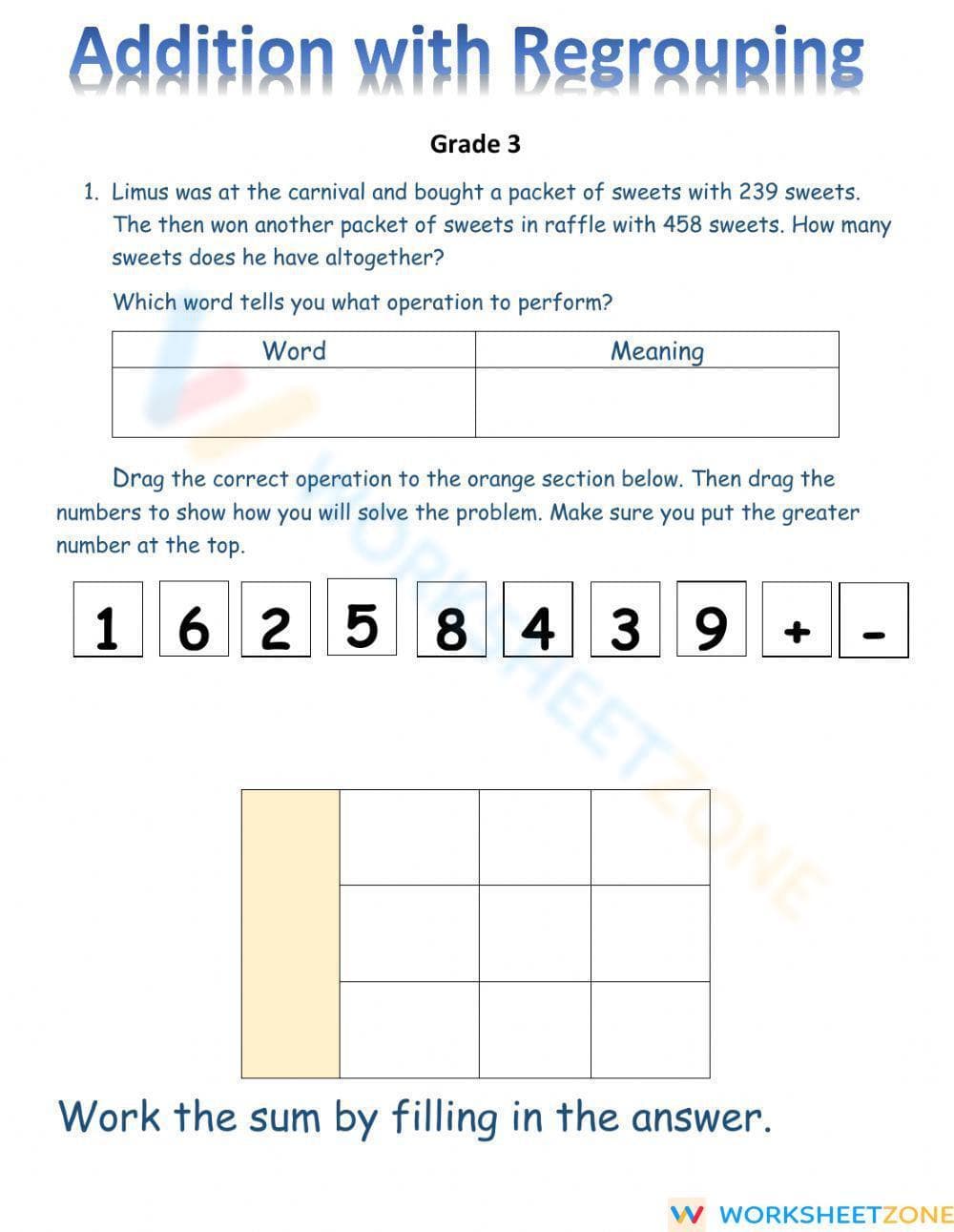 Addition with Regrouping Worksheet - Page 1