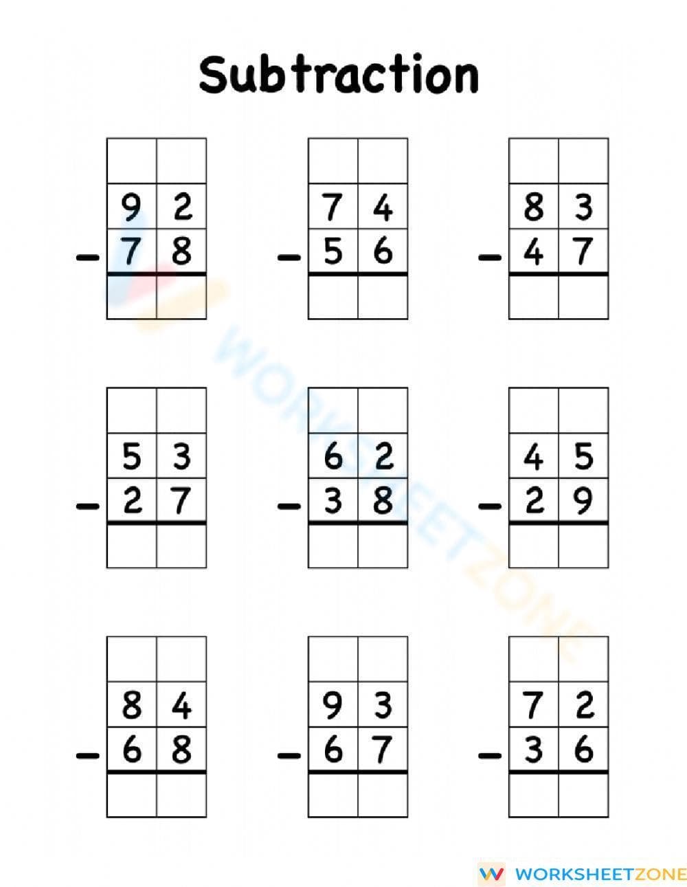 Subtraction with Regrouping Practice - Page 1