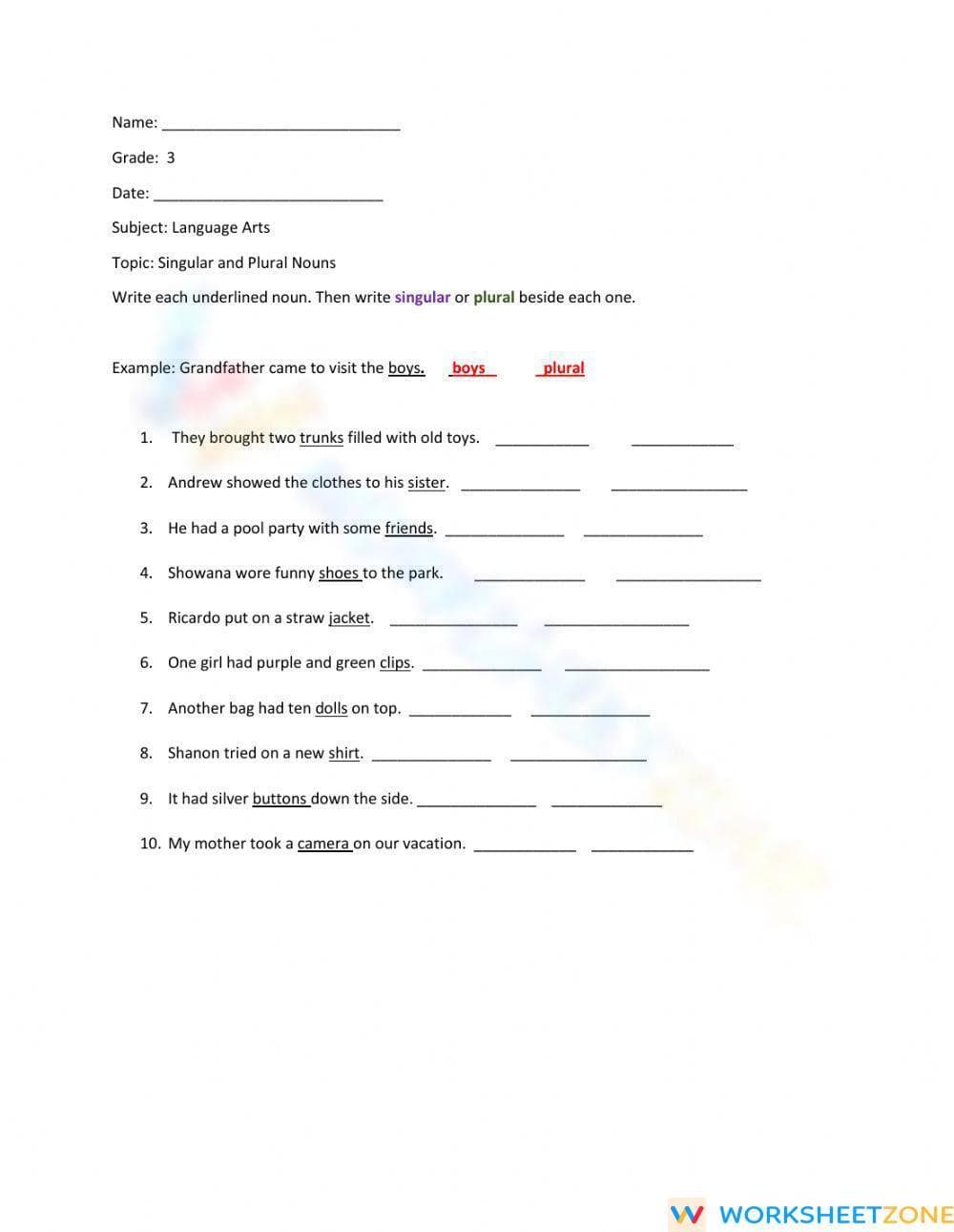 Singular and Plural Nouns - Page 1