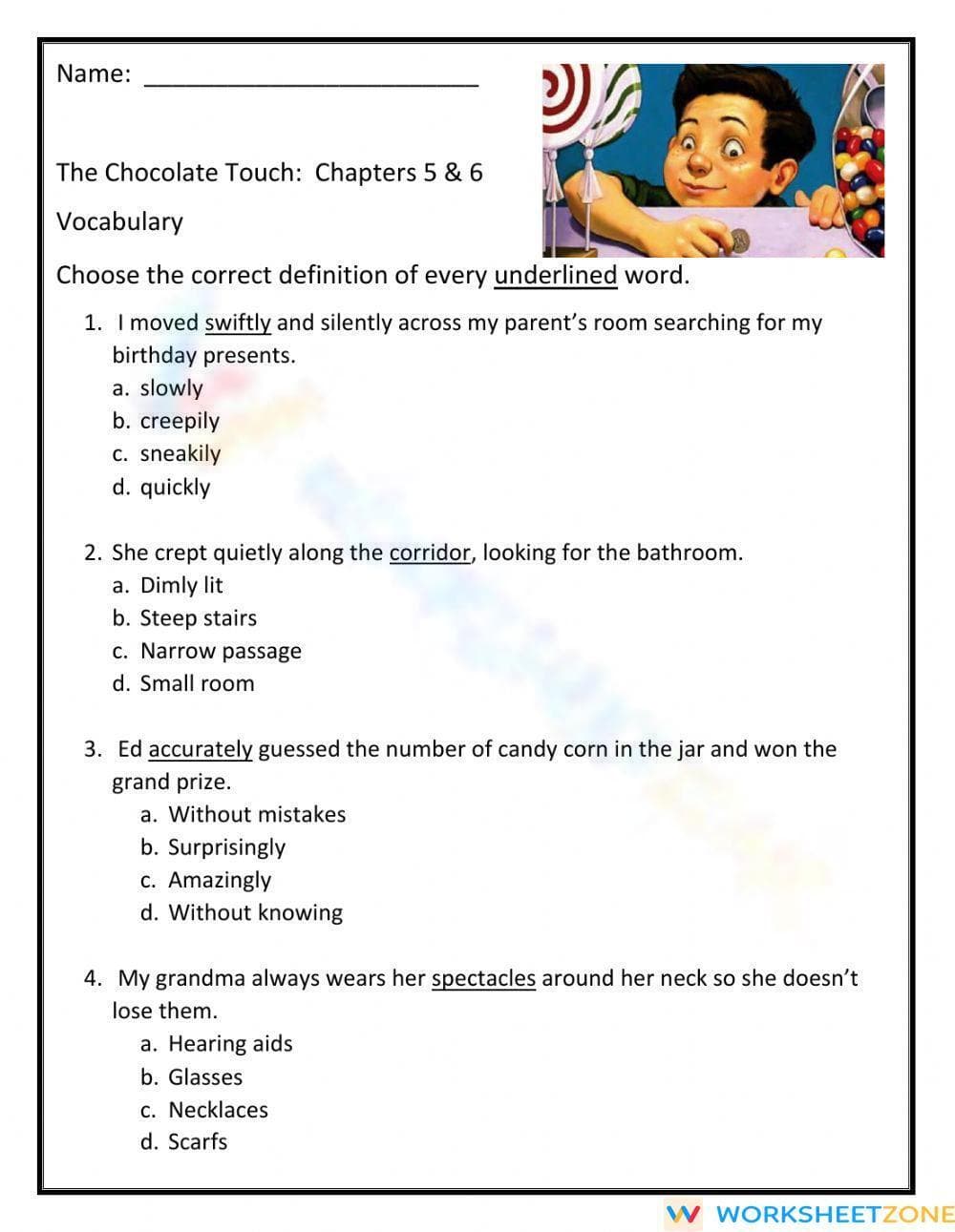 The Chocolate Touch: Chapters 5 & 6 Vocabulary - Page 1