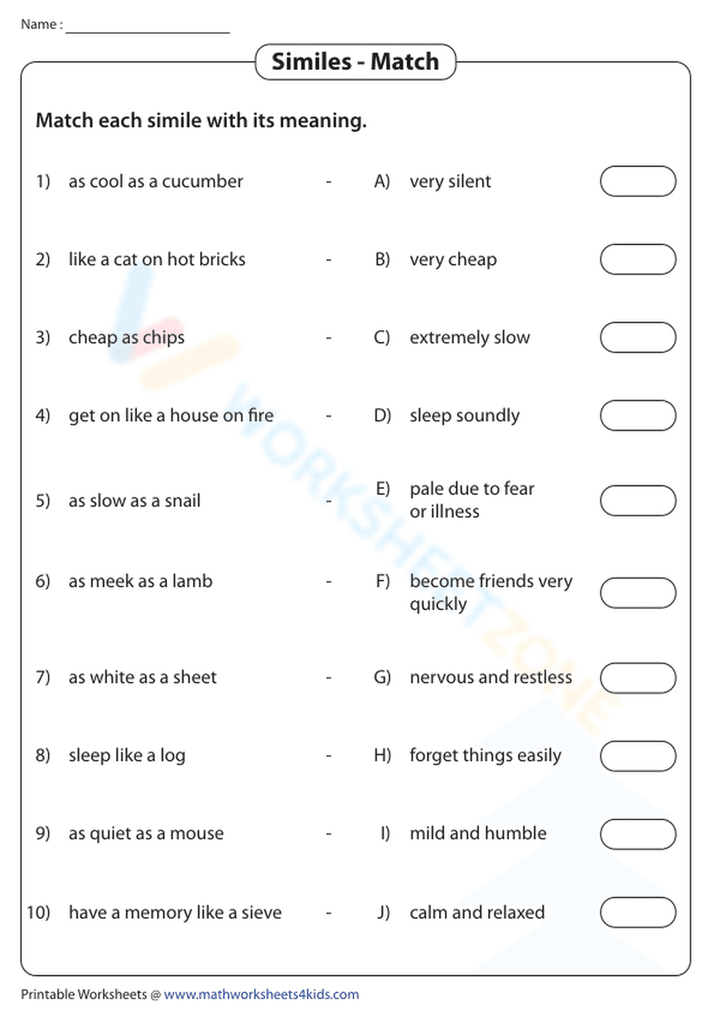 Matching Similes: Understanding Meanings & Comparisons - Page 1