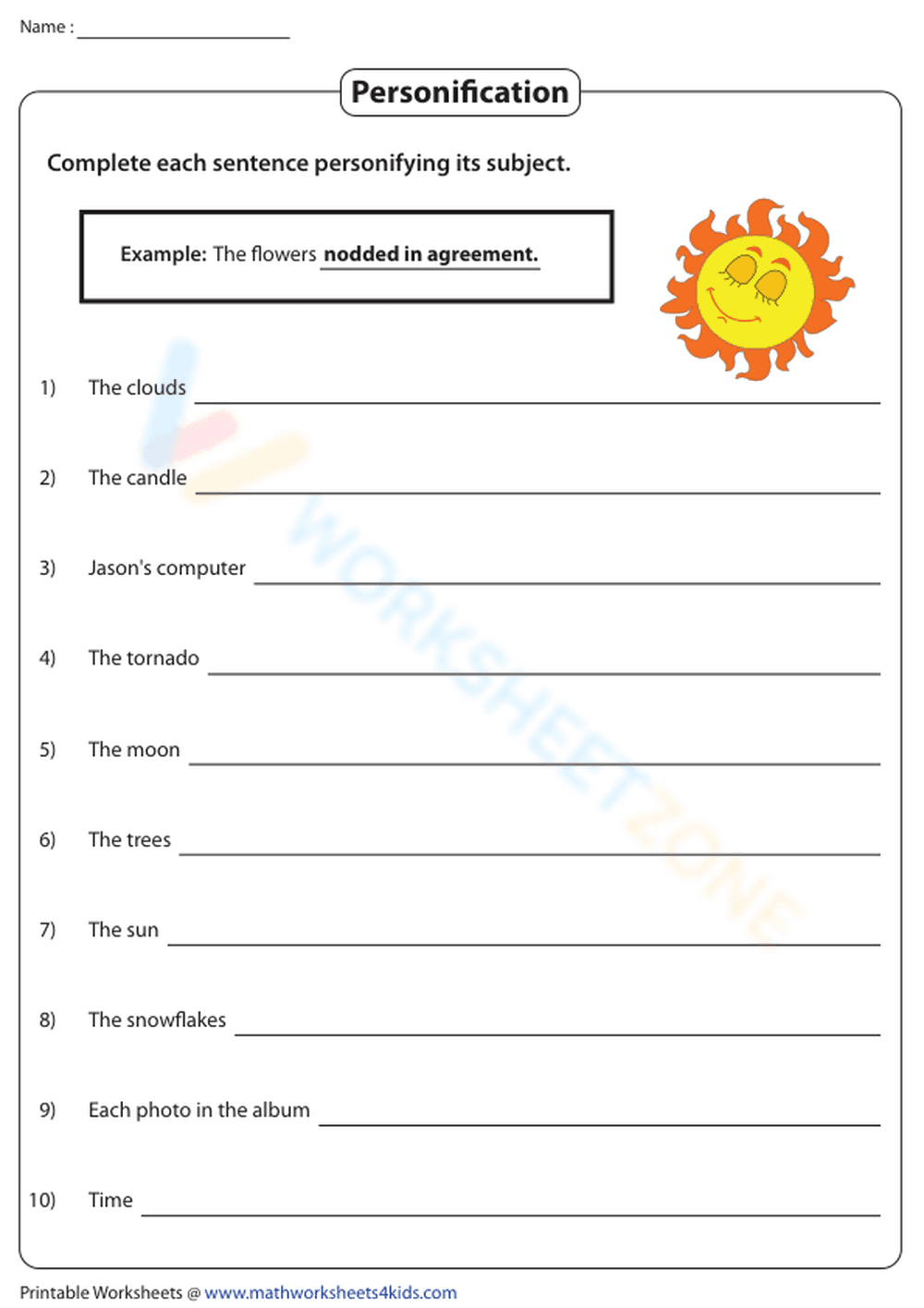 Personify Worksheet: Practice with Personification Examples - Page 1
