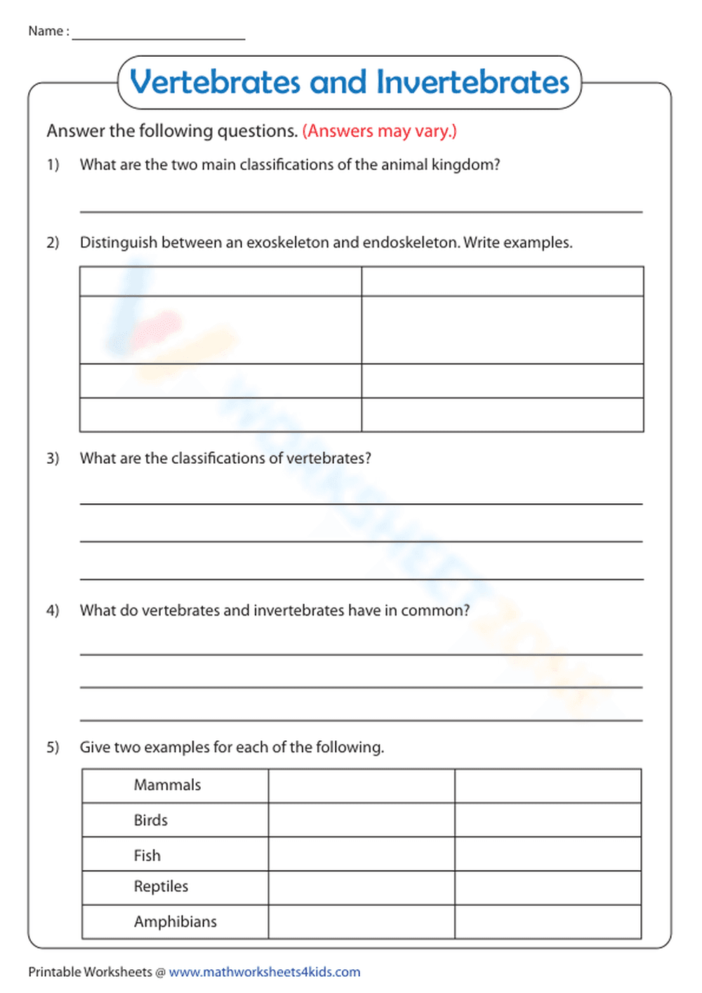 Vertebrates and Invertebrates - Page 1
