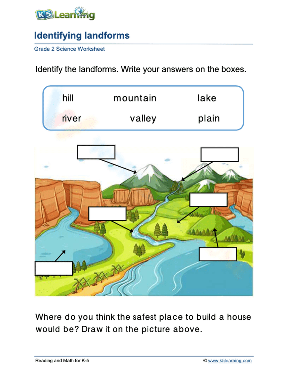 Landforms Identification Science Worksheet - Page 1