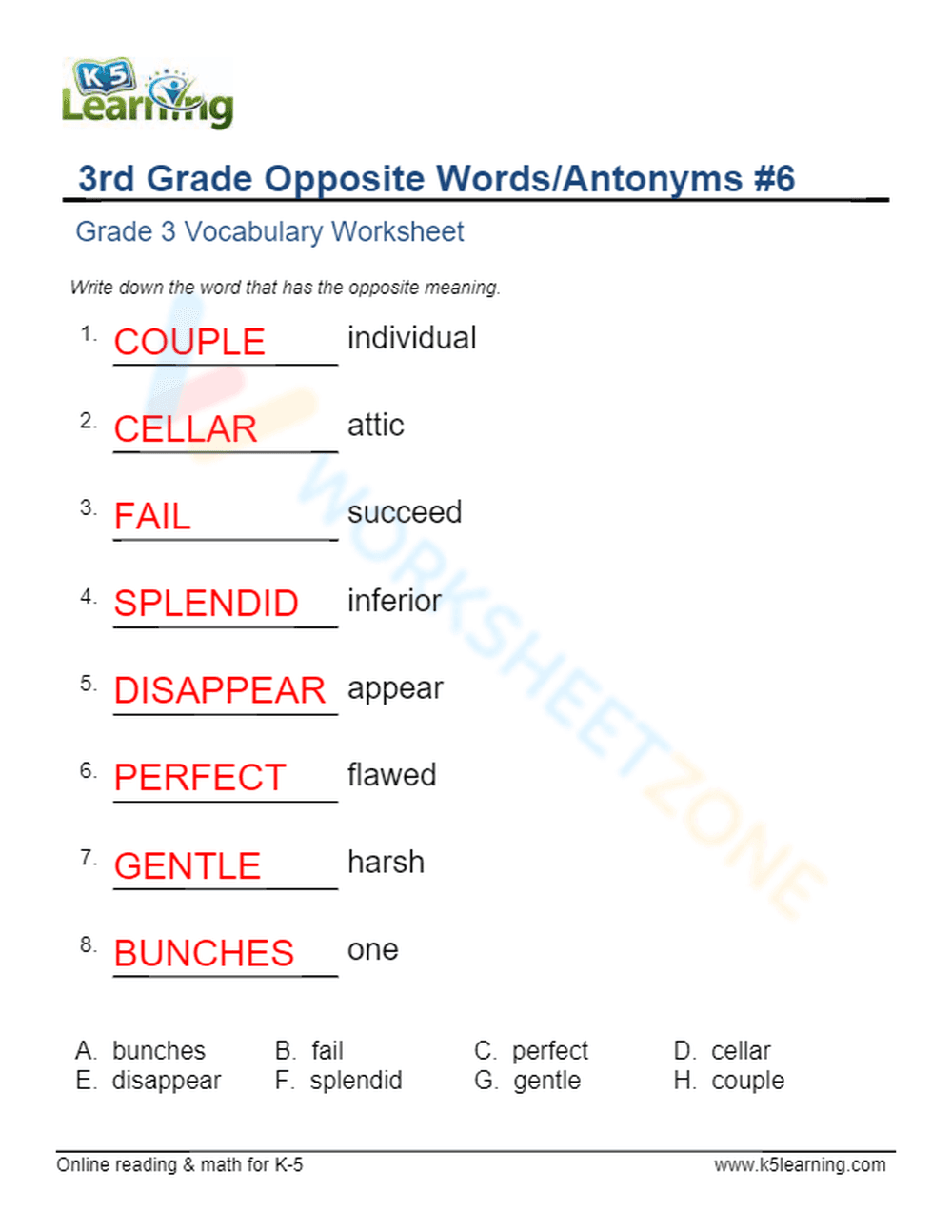 3rd Grade Opposite Words/Antonyms 6 - Page 2