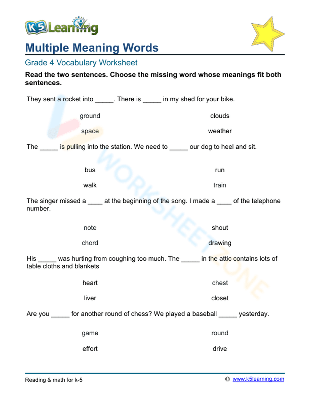 Multiple meaning words - Select 3 - Page 1