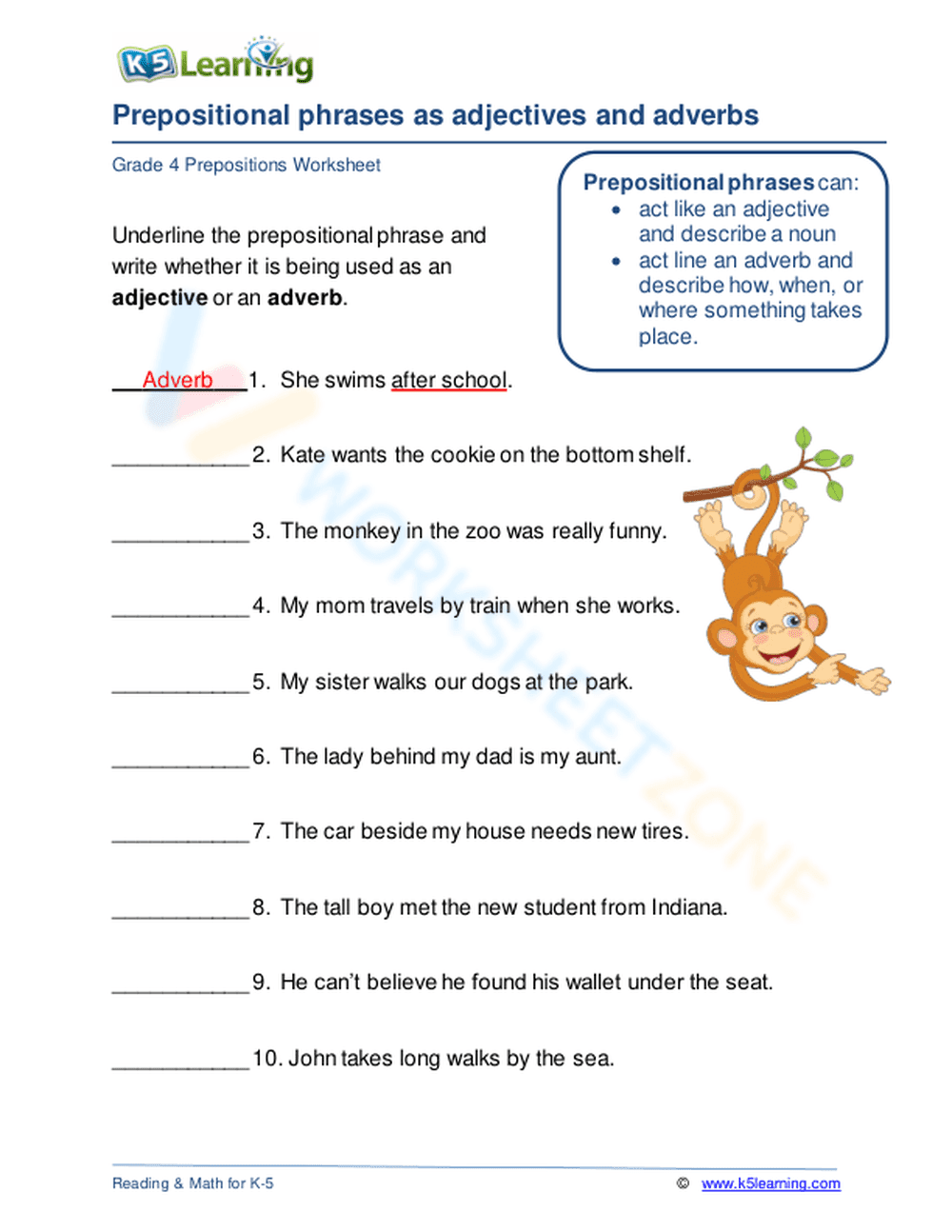 Prepositional phrases as adjectives and adverbs 2 - Page 1