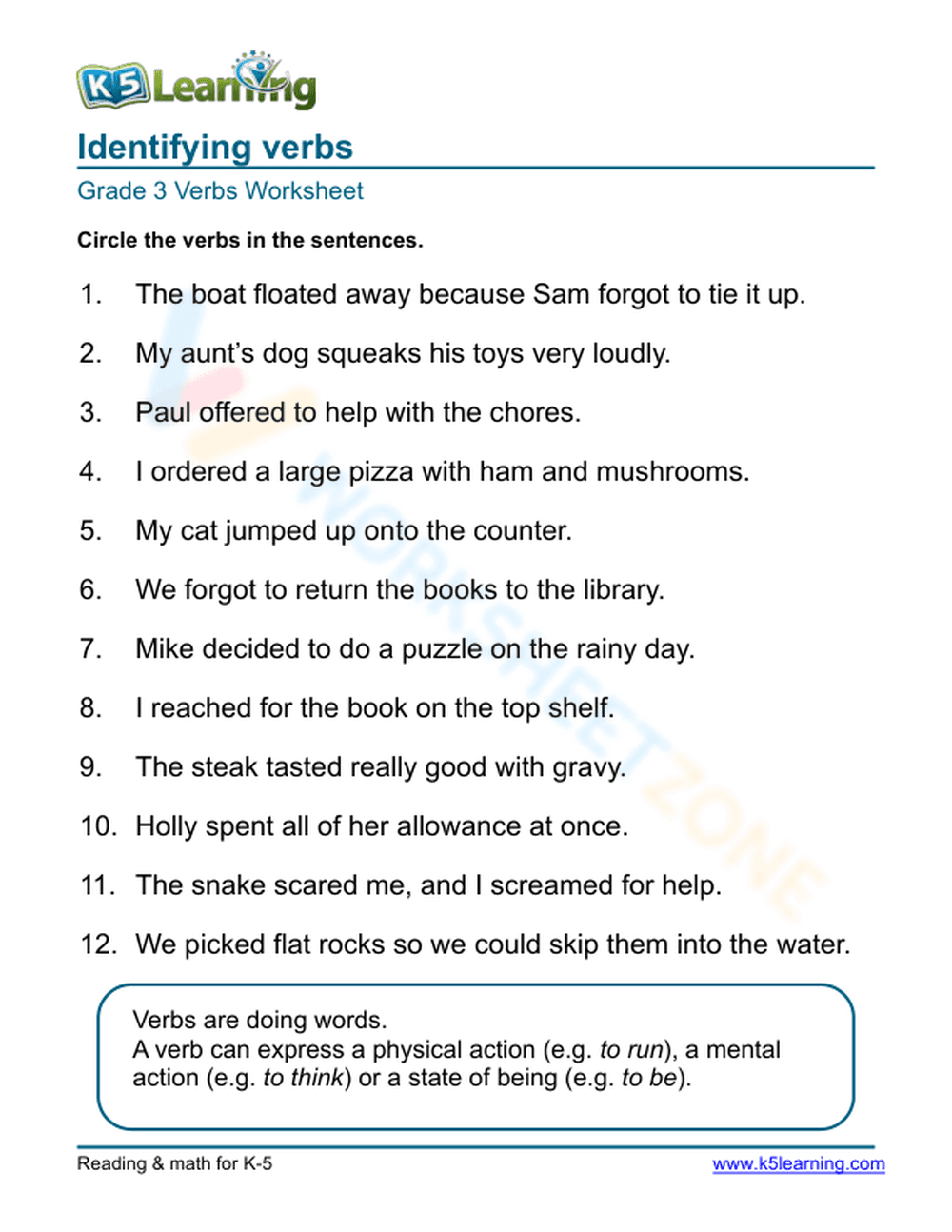 Identifying verbs 3 - Page 1