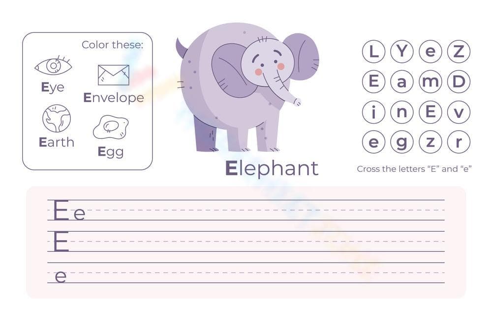 Color and Write Letter E - Page 1