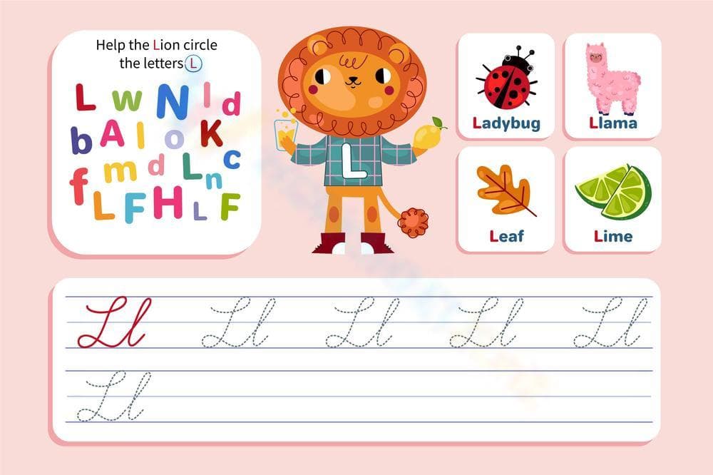Find and Write Cursive Letter L Worksheet - Page 1