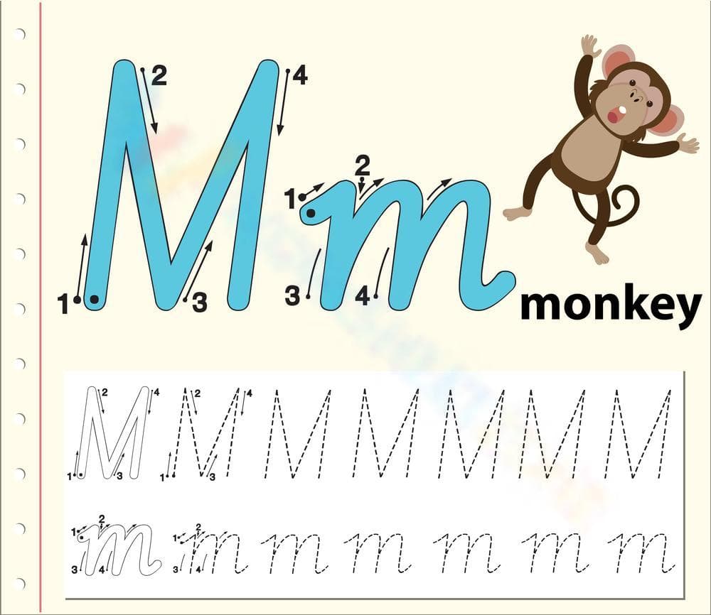 Letter M Tracing - M is for Monkey - Page 1
