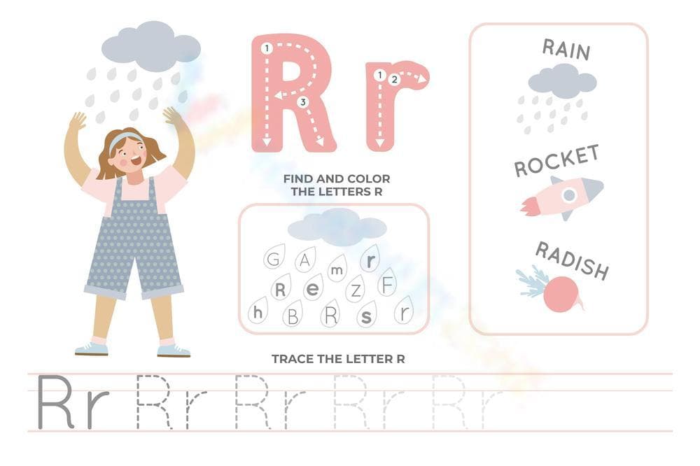 Find and Trace Letter R Worksheet - Page 1