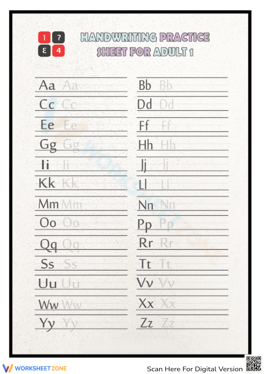 Adult Handwriting Practice Worksheet - Page 1