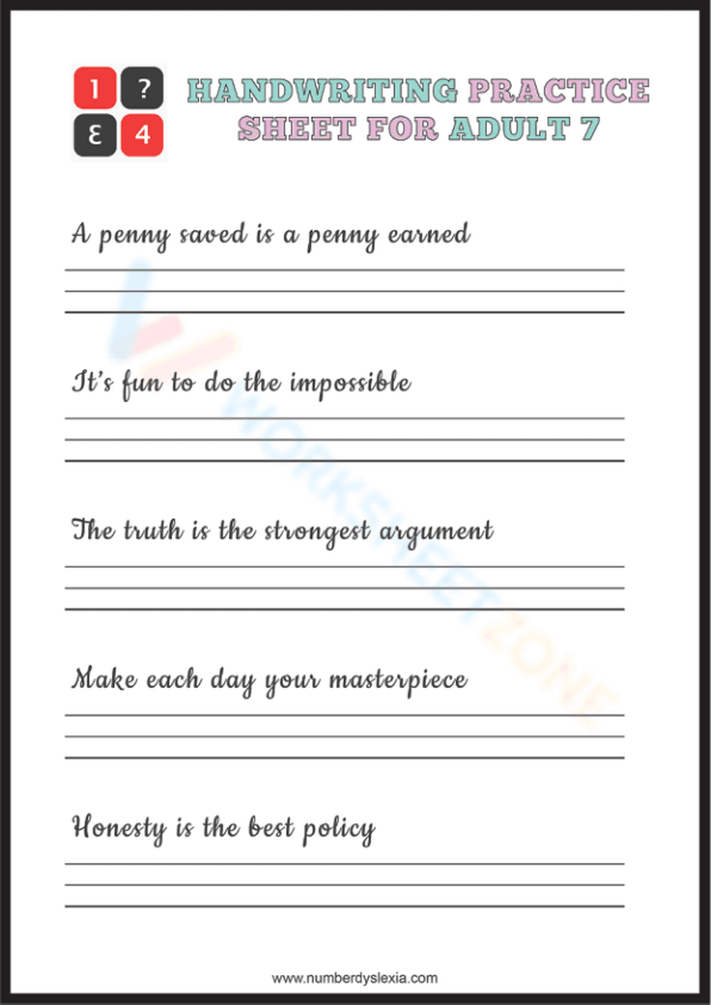 Handwriting Practice Sheet for Adults - Page 1