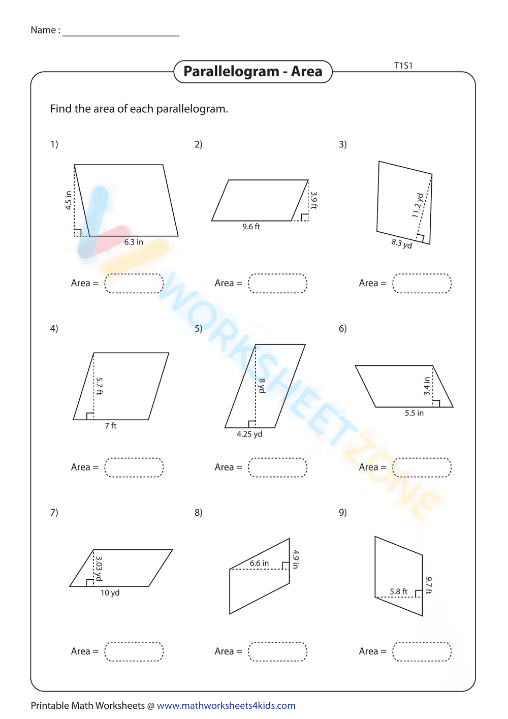 Area of a Parallelogram 1 - Page 1