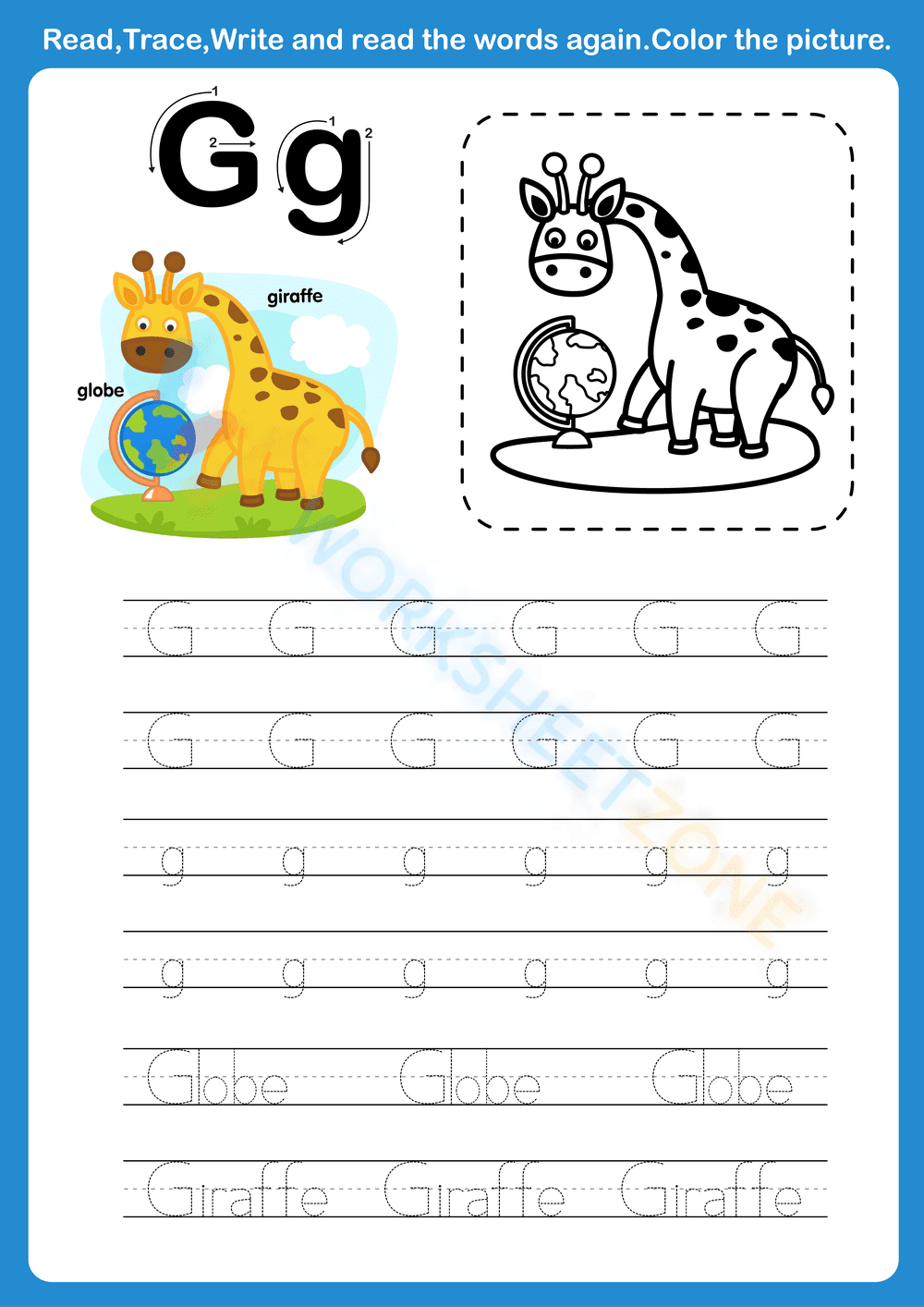 Read and trace: letter G - Page 1