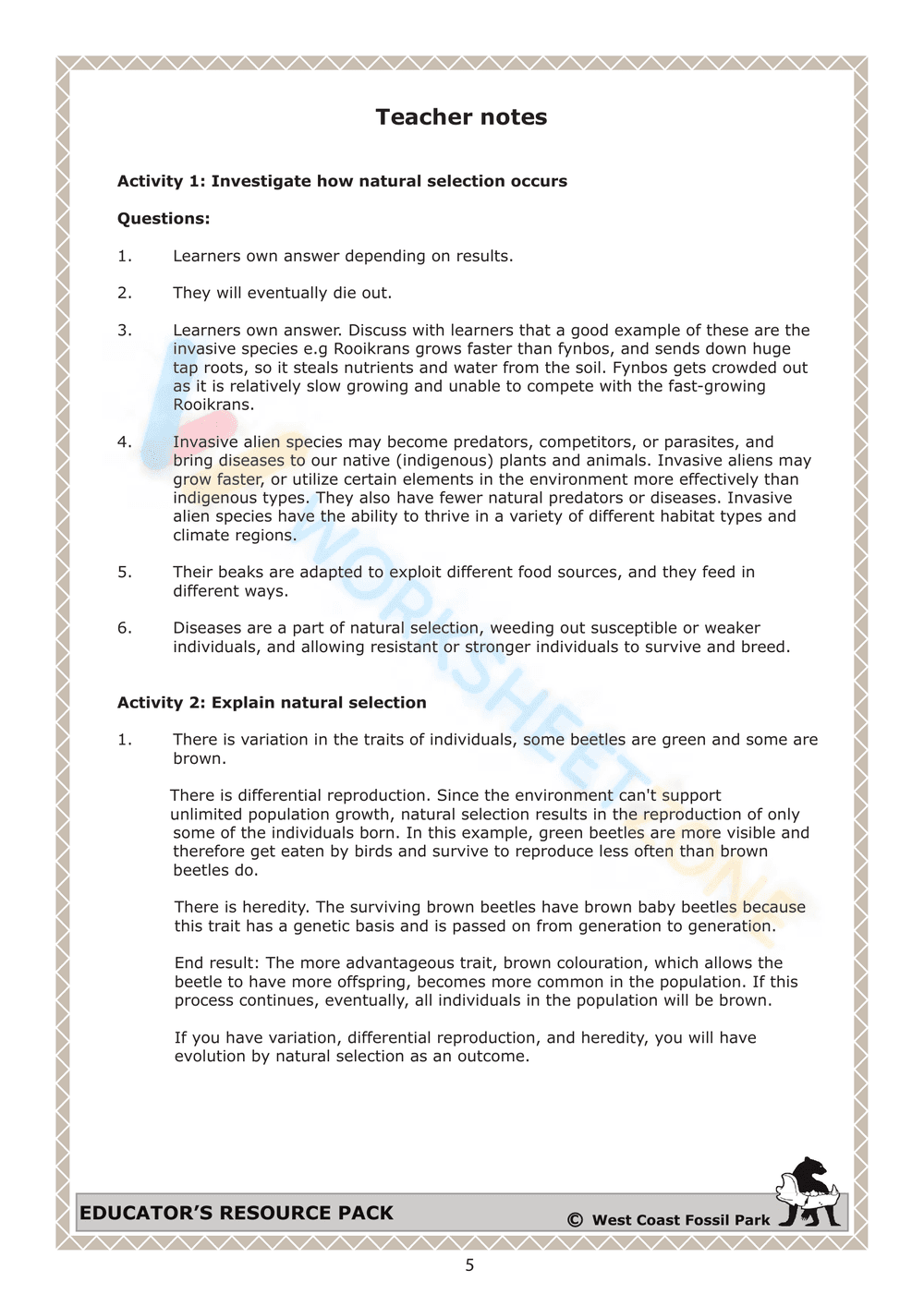 Worksheet: The theory of natural selection - Page 5