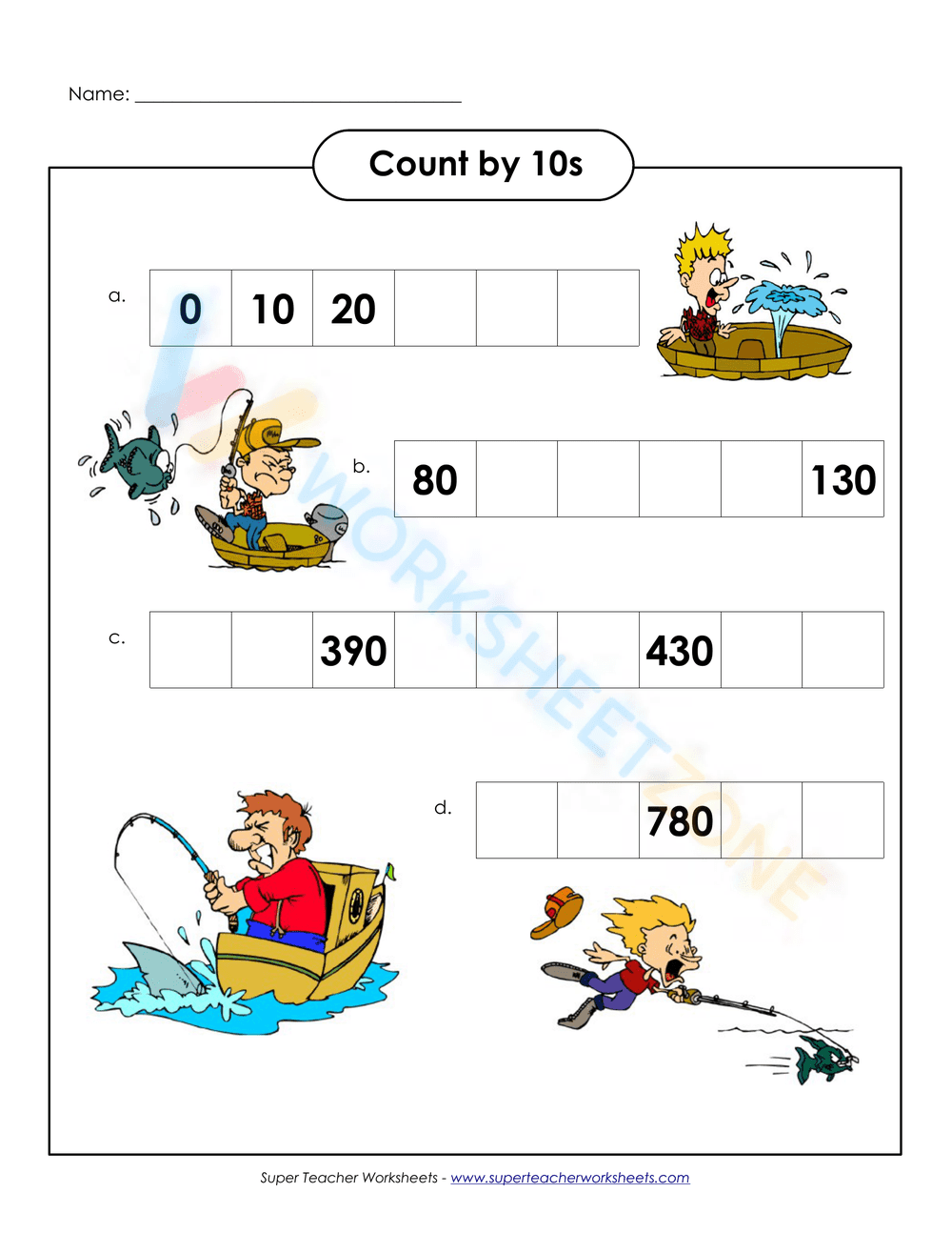 Skip Counting by 10s | Fishing - Page 1