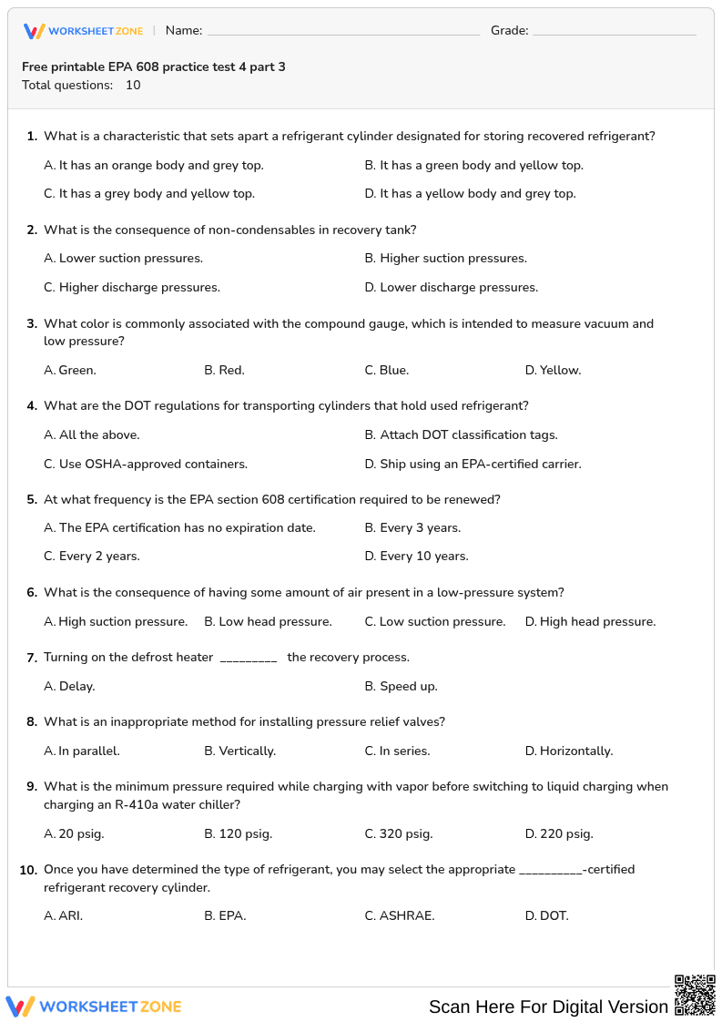 Free printable EPA 608 practice test 4 part 3 - Page 1