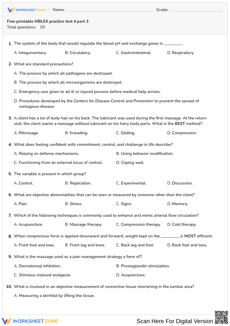 Free printable MBLEX practice test 4 part 3