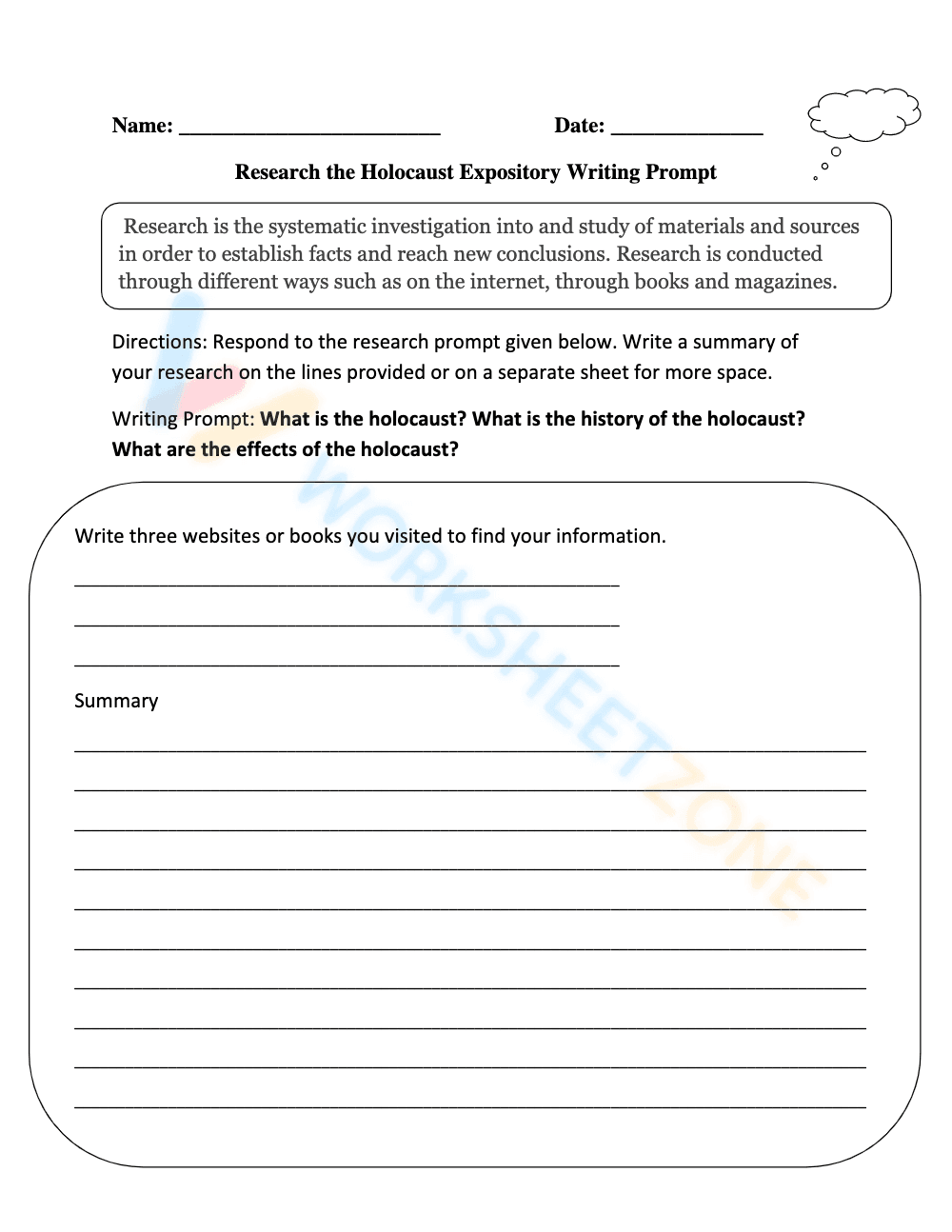 Research the Holocaust Expository Writing Prompt - Page 1
