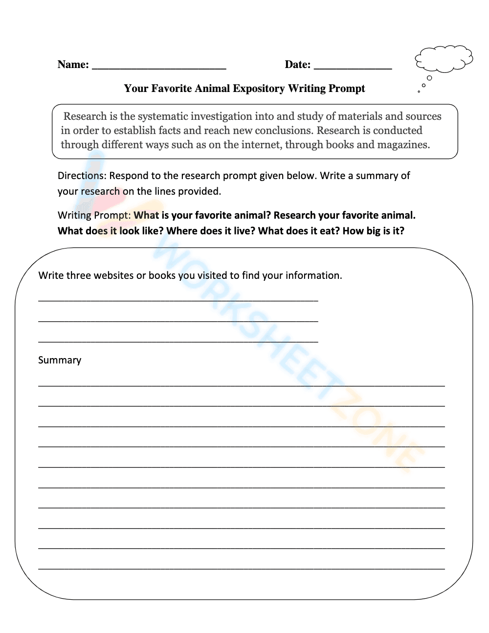 Your Favorite Animal Expository Writing Prompt - Page 1