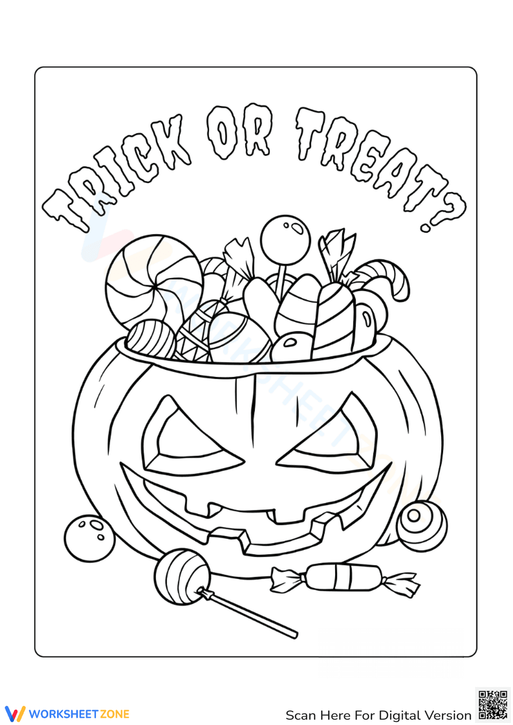 Halloween "Trick or Treat" Coloring Page - Page 1