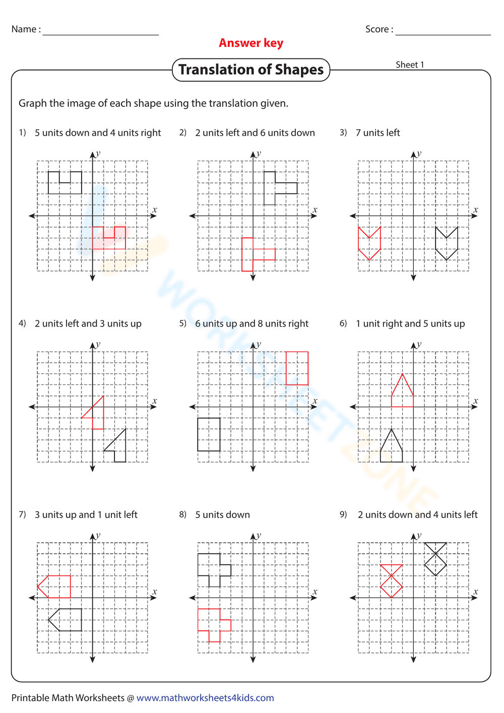 Translation of Shapes Worksheet - Page 2