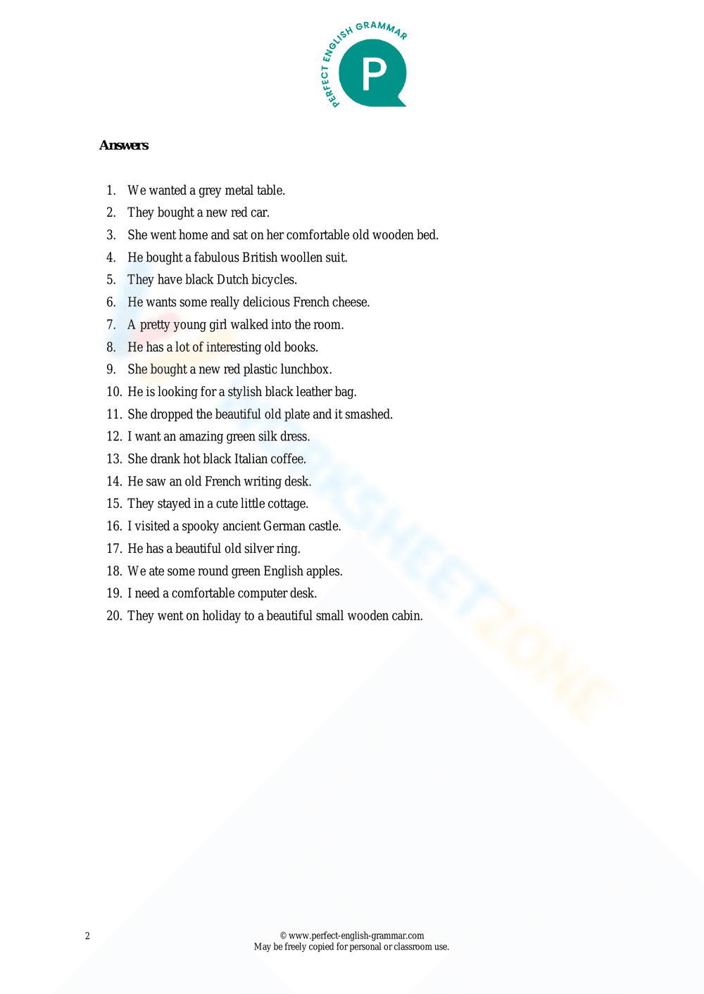 Order of Adjectives Exercise - Page 2