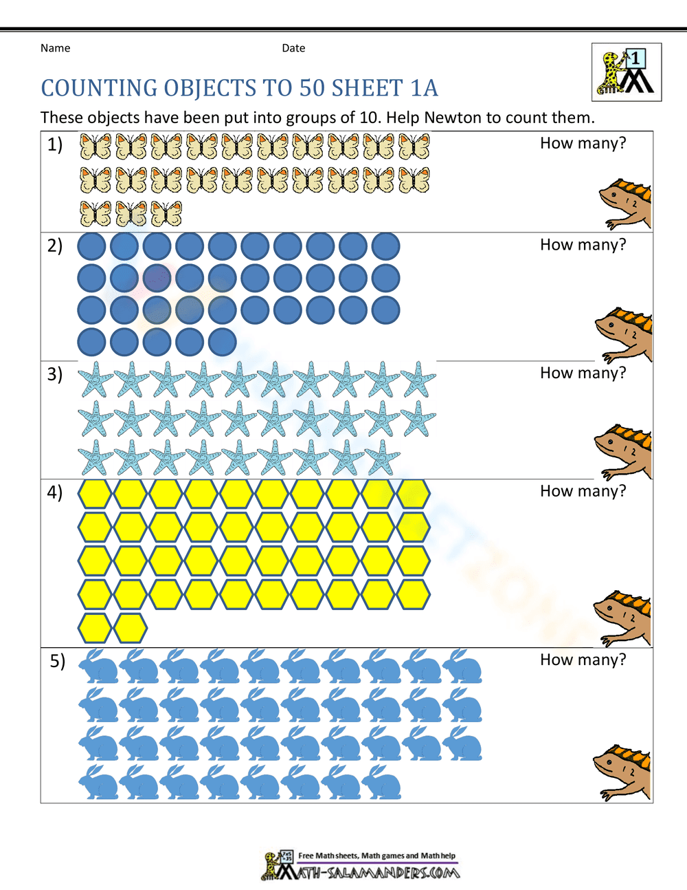 Counting Objects to 50 Worksheet - Page 1