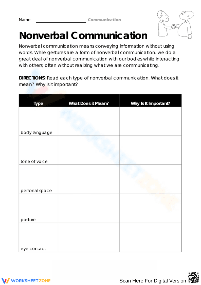 Nonverbal Communication Skills Worksheet - Page 1