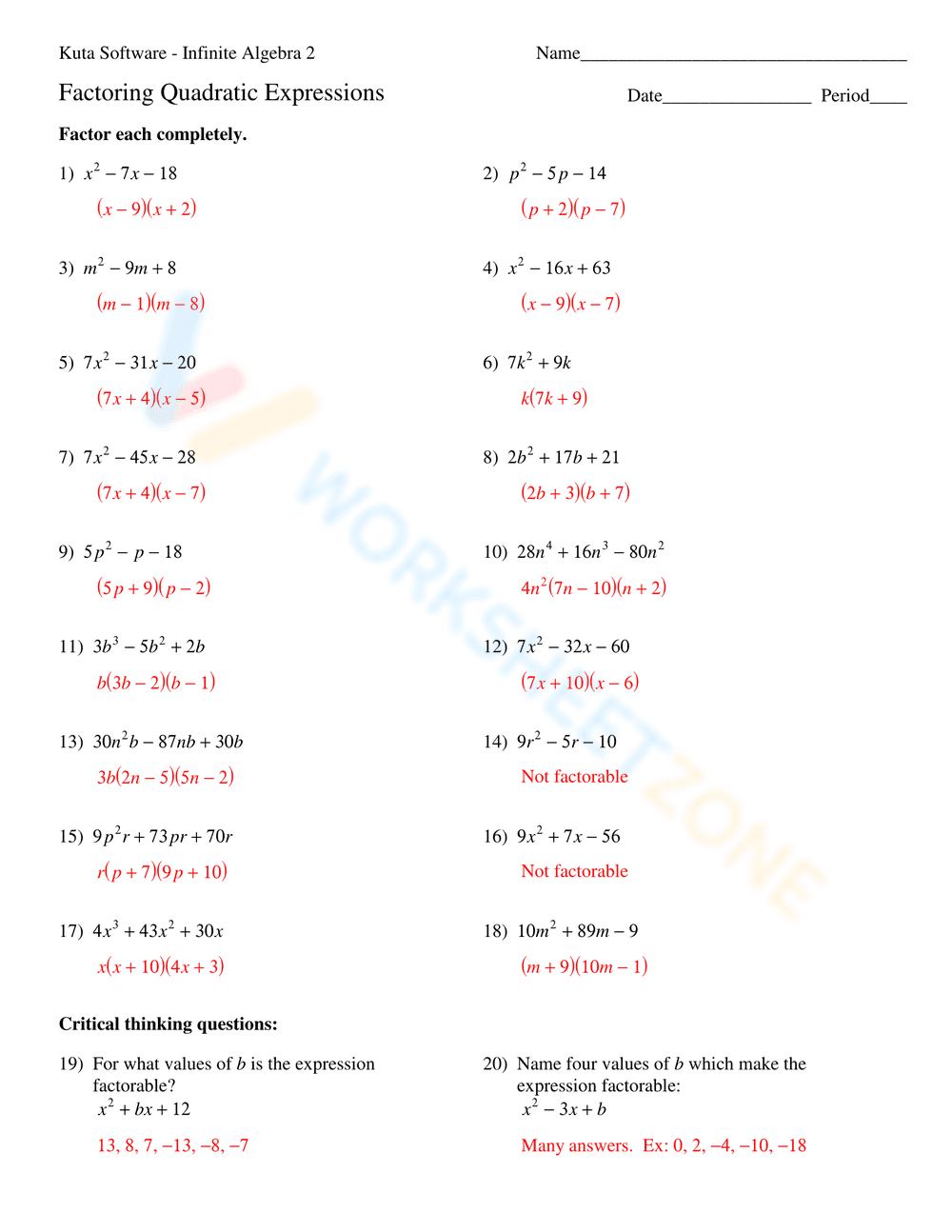 Practice Factoring Trinomials - Page 4