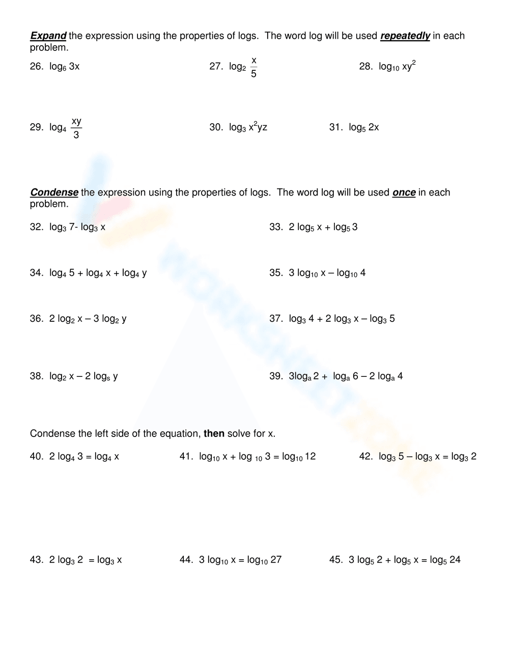 Practice Properties of Logs - Page 2