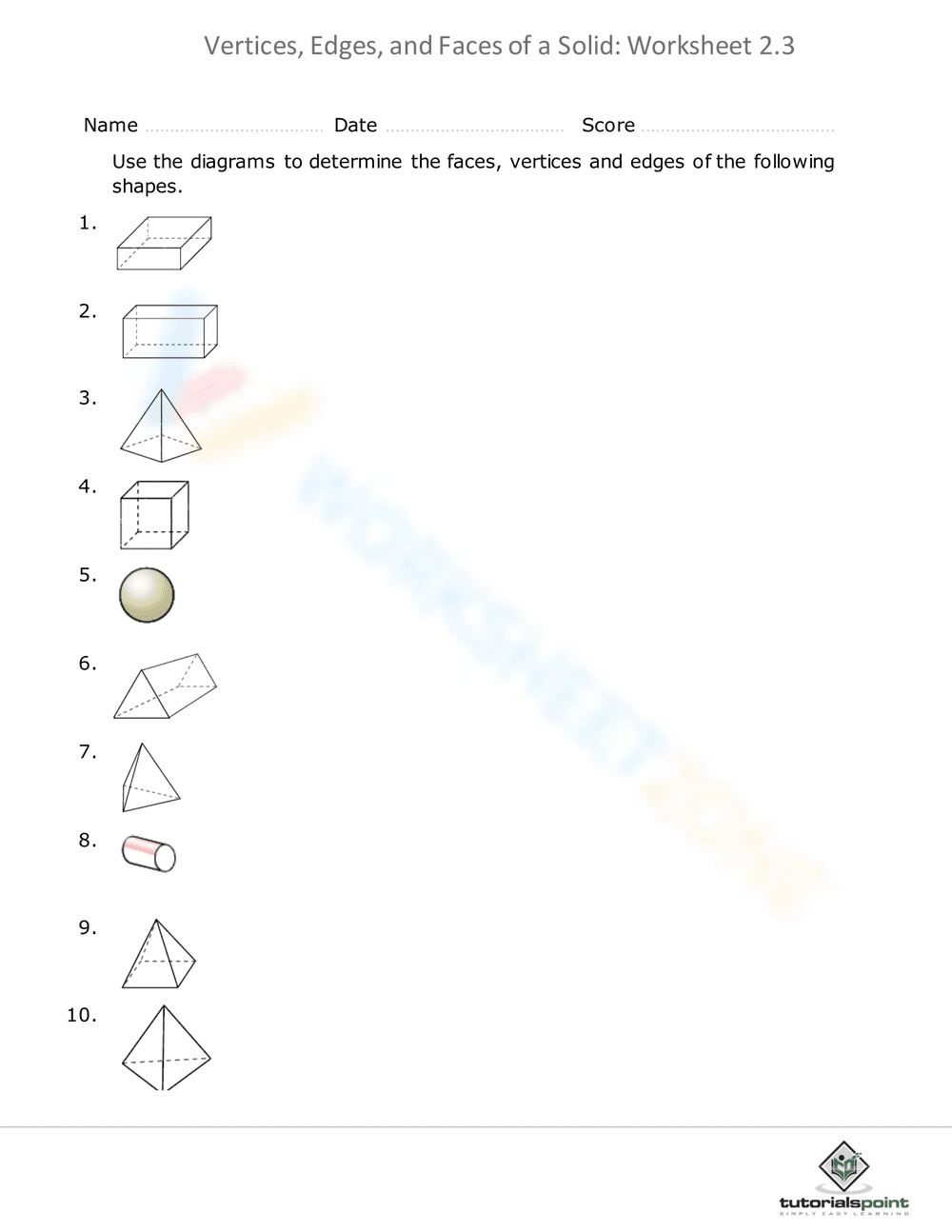 Vertices, Edges, and Faces of a Solid: - Page 1