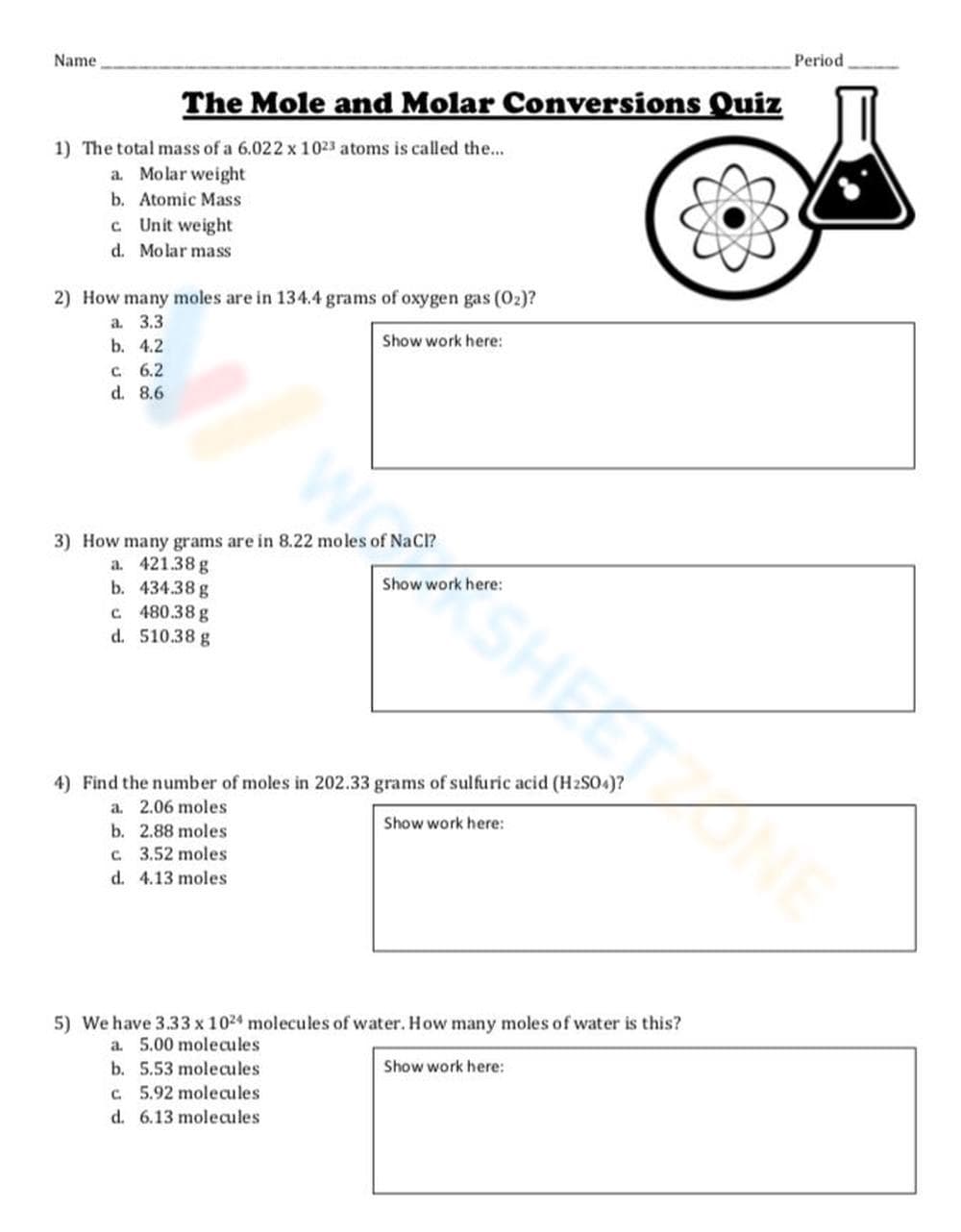 Practice Mole and Molar Conversions - Page 1