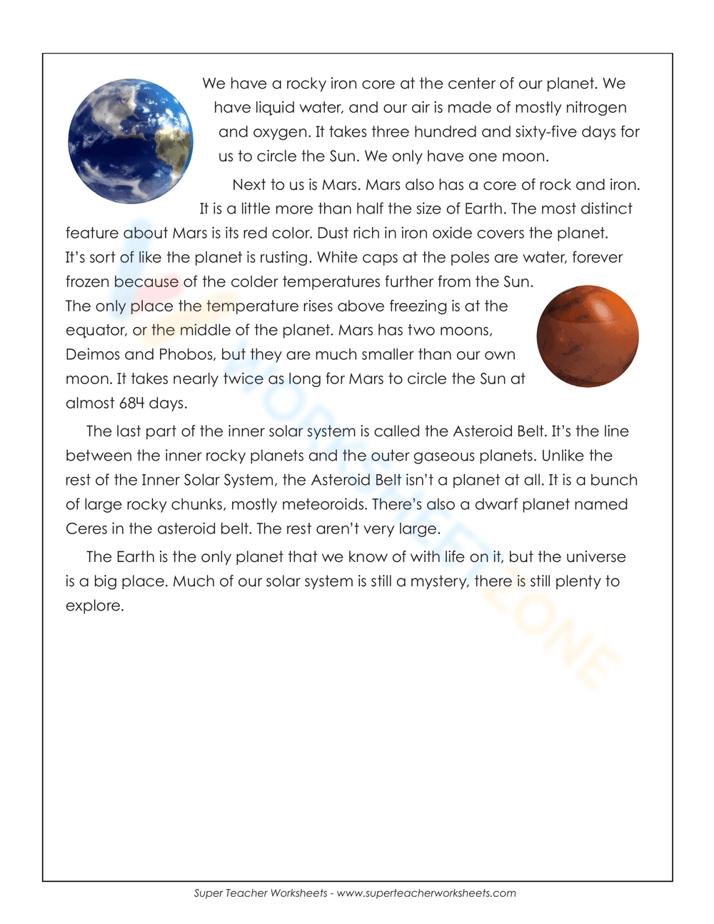 The Inner Solar System Worksheet - Page 2