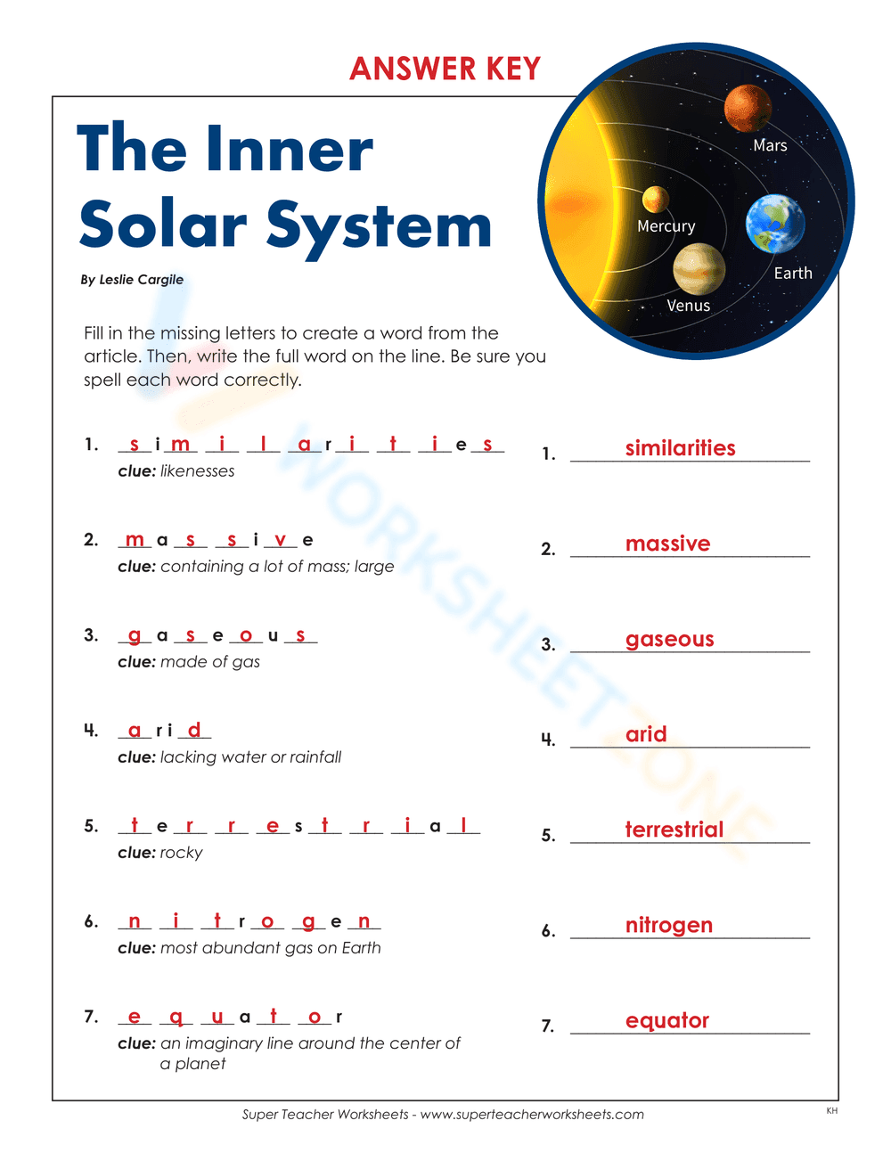 The Inner Solar System Worksheet - Page 6