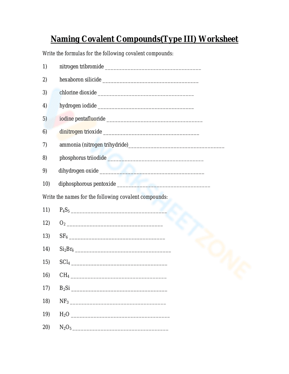 Naming Type III Covalent Compounds - Page 1