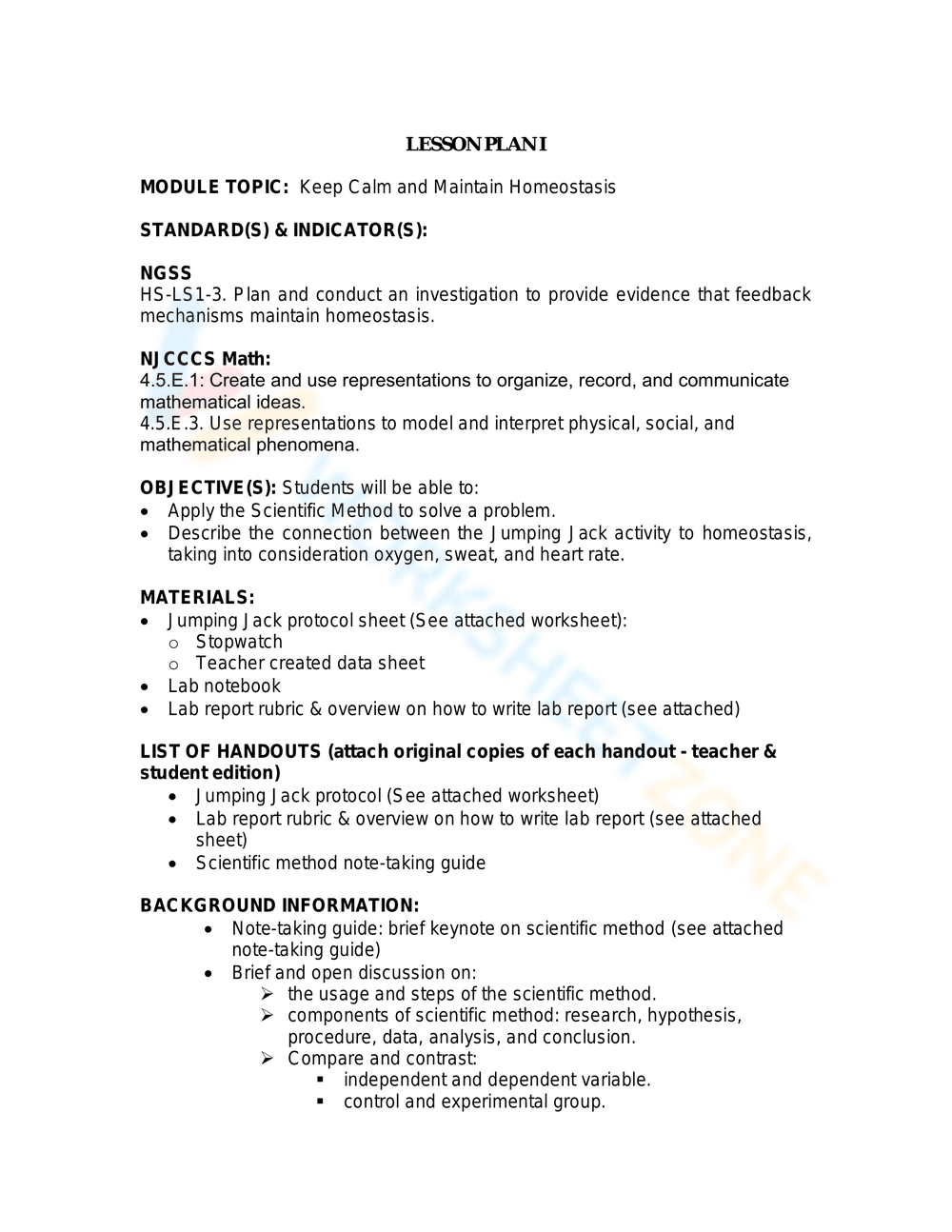 Homeostasis Worksheet: Review and Practice - Page 1