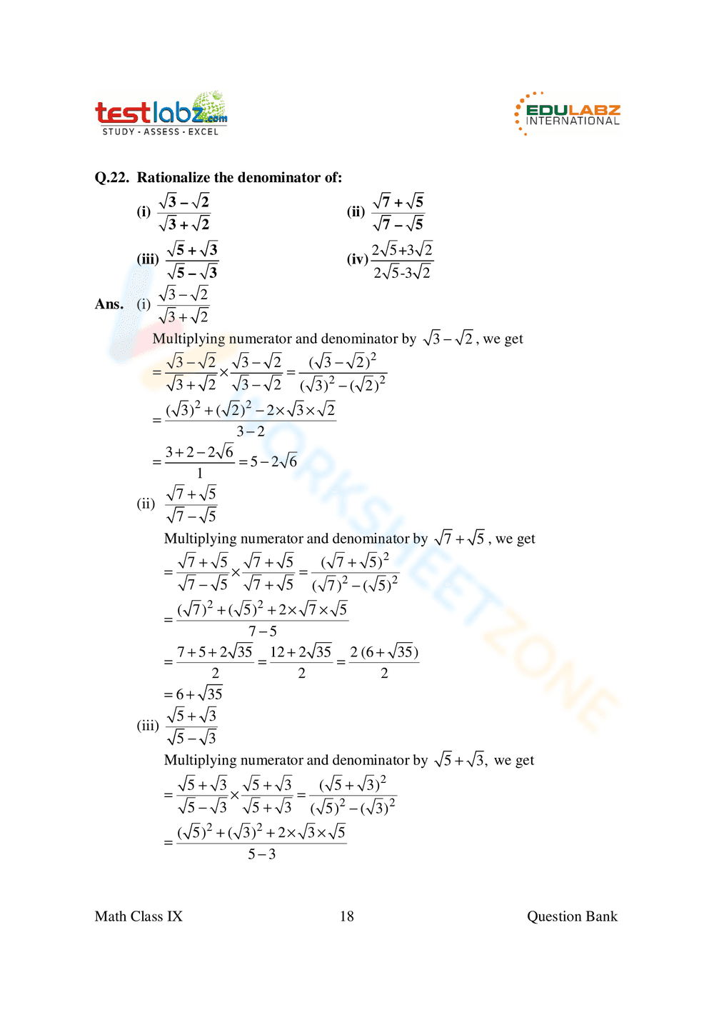 Worksheet on Rational and Irrational Numbers - Page 18