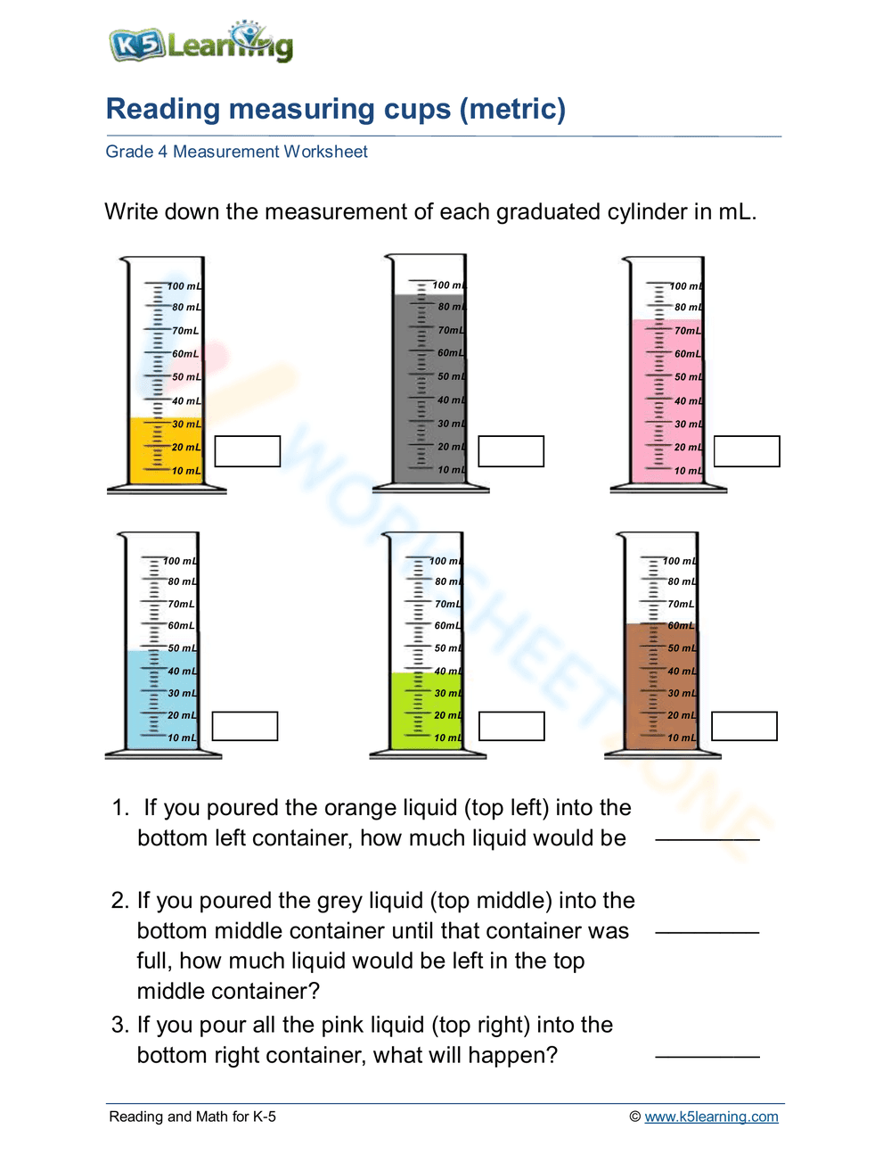 Reading Measuring Cups Metric - Page 1